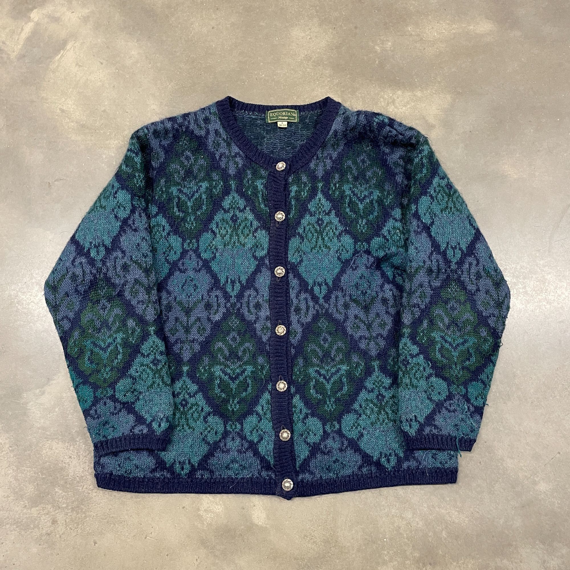 Vintage 80s Blue Argyle Geometric Mohair Button Up Cardigan Swea Size US L / EU 52-54 / 3 - 2 Thumbnail