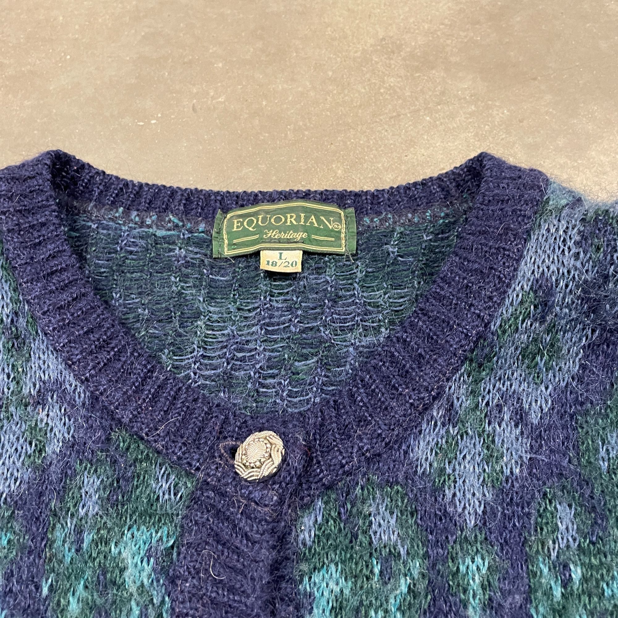 Vintage 80s Blue Argyle Geometric Mohair Button Up Cardigan Swea Size US L / EU 52-54 / 3 - 6 Thumbnail
