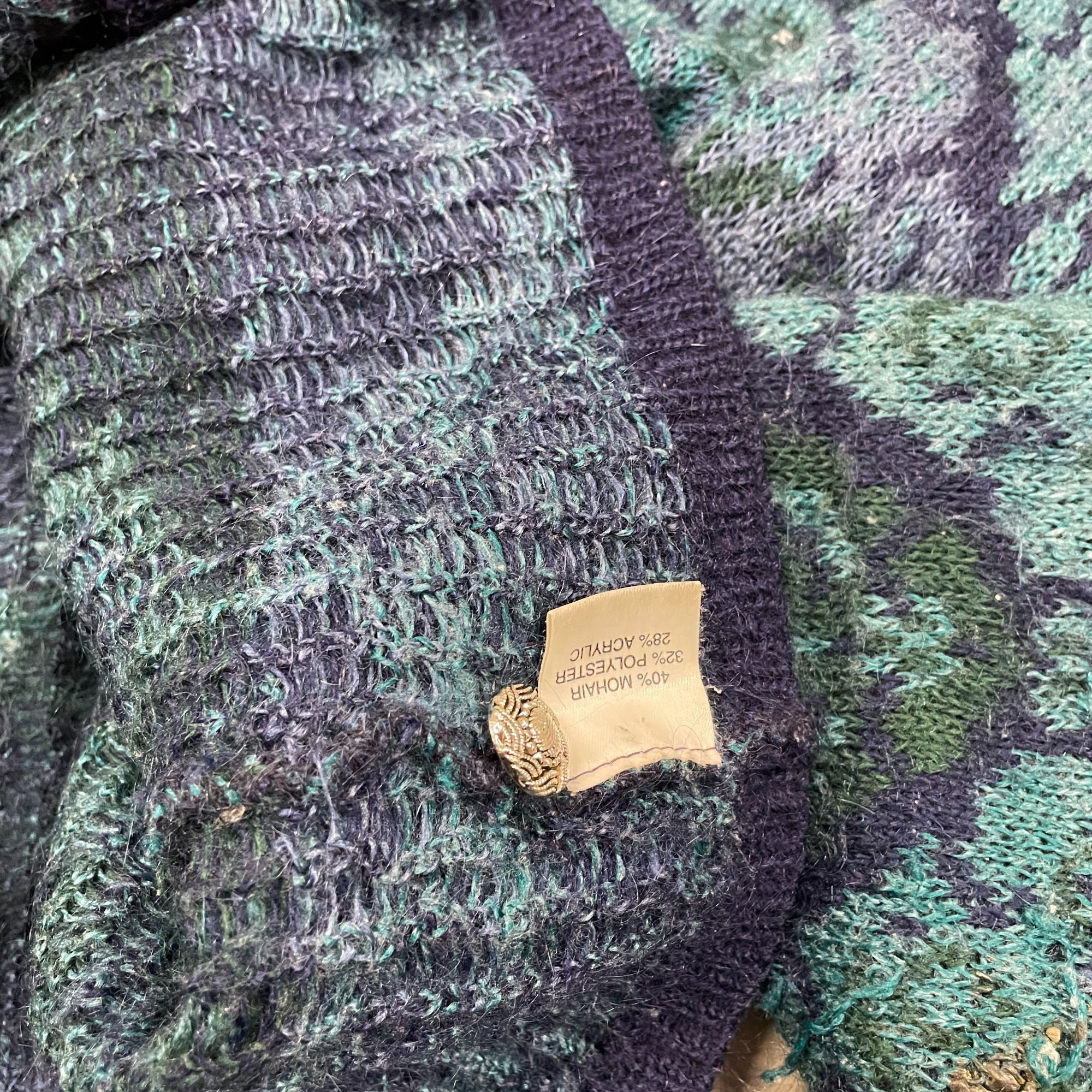 Vintage 80s Blue Argyle Geometric Mohair Button Up Cardigan Swea Size US L / EU 52-54 / 3 - 7 Thumbnail