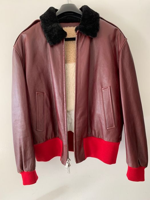 Calvin Klein 205W39NYC Leather Bomber Jacket with Shearling Lining ...