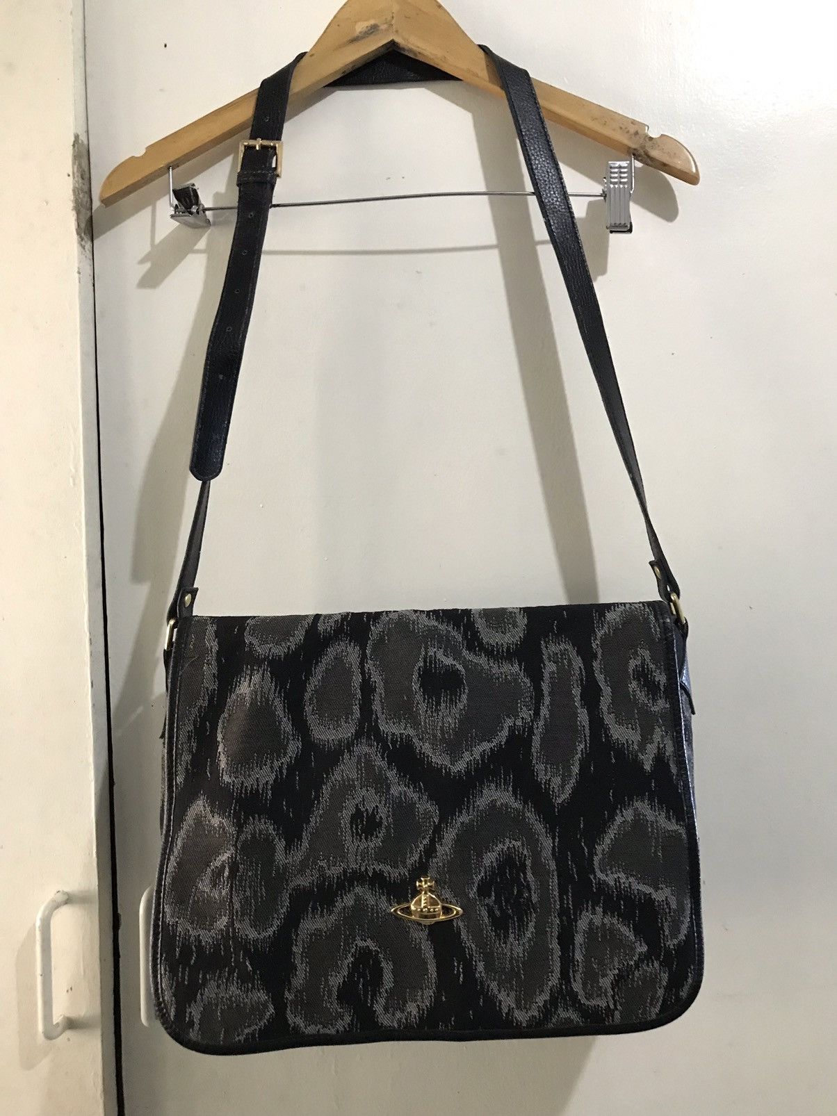 Italian Designers x Vivienne Westwood Leopard Crossbody Sling Bag in Black, Men's