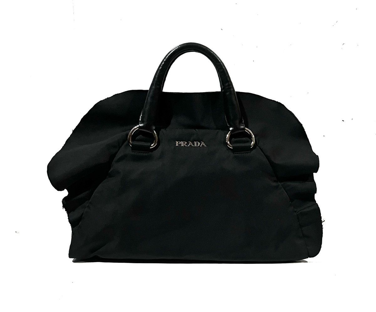 PRADA Bag Black Tessuto Nylon Ruffle Bauletto Bag