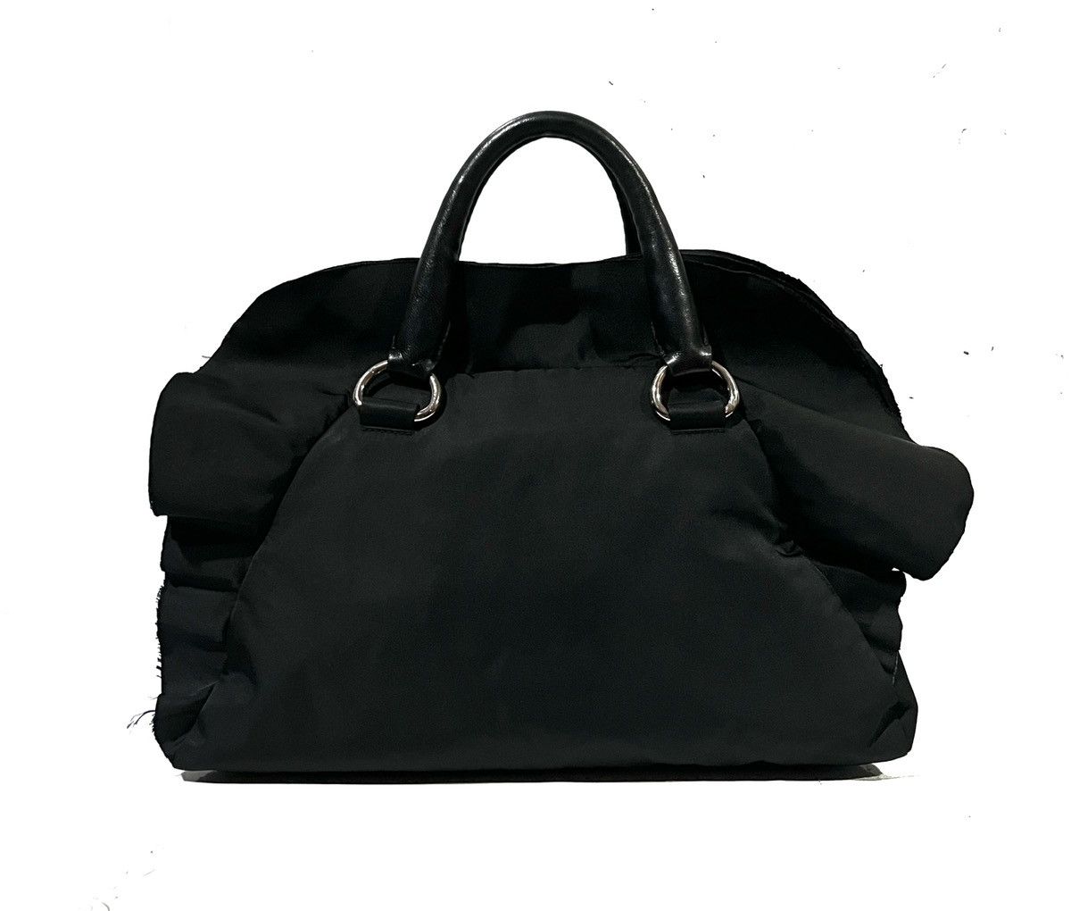PRADA Bag Black Tessuto Nylon Ruffle Bauletto Bag