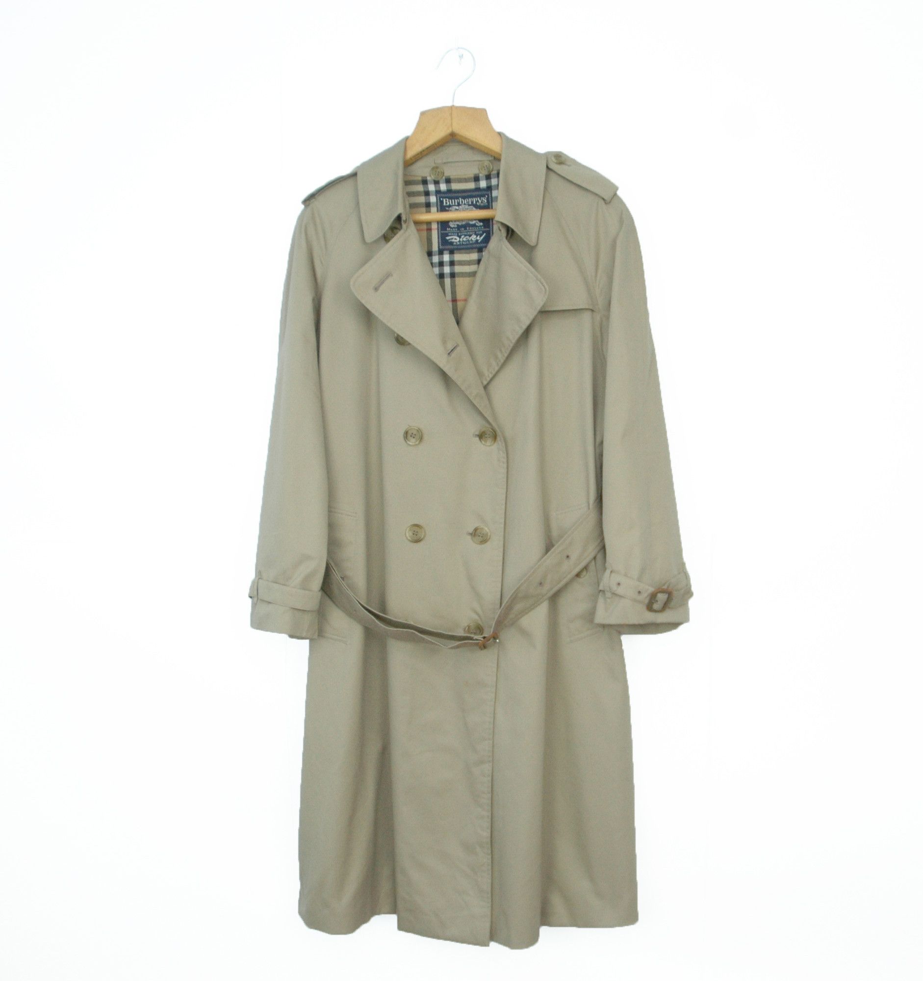 image of Burberrys Vintage Double Breasted Nova Check Trench Coat in Beige, Women's (Size XL)