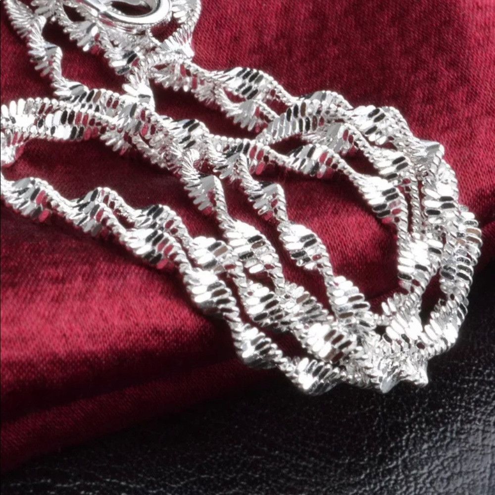 Other 2MM Thin 925 Sterling Silver Twisted Wave Chain Link Neckla | Grailed