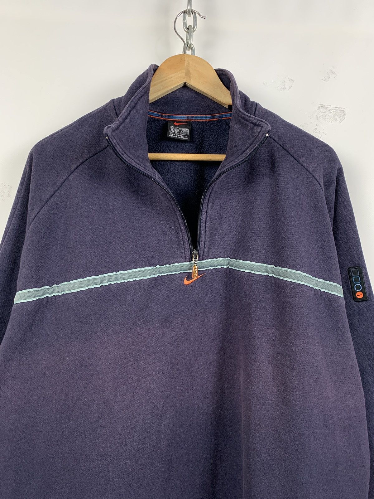 Nike 90s Vintage Nike Center Swoosh Faded Navy Zip 1/4 Pullover Size US XL / EU 56 / 4 - 4 Thumbnail