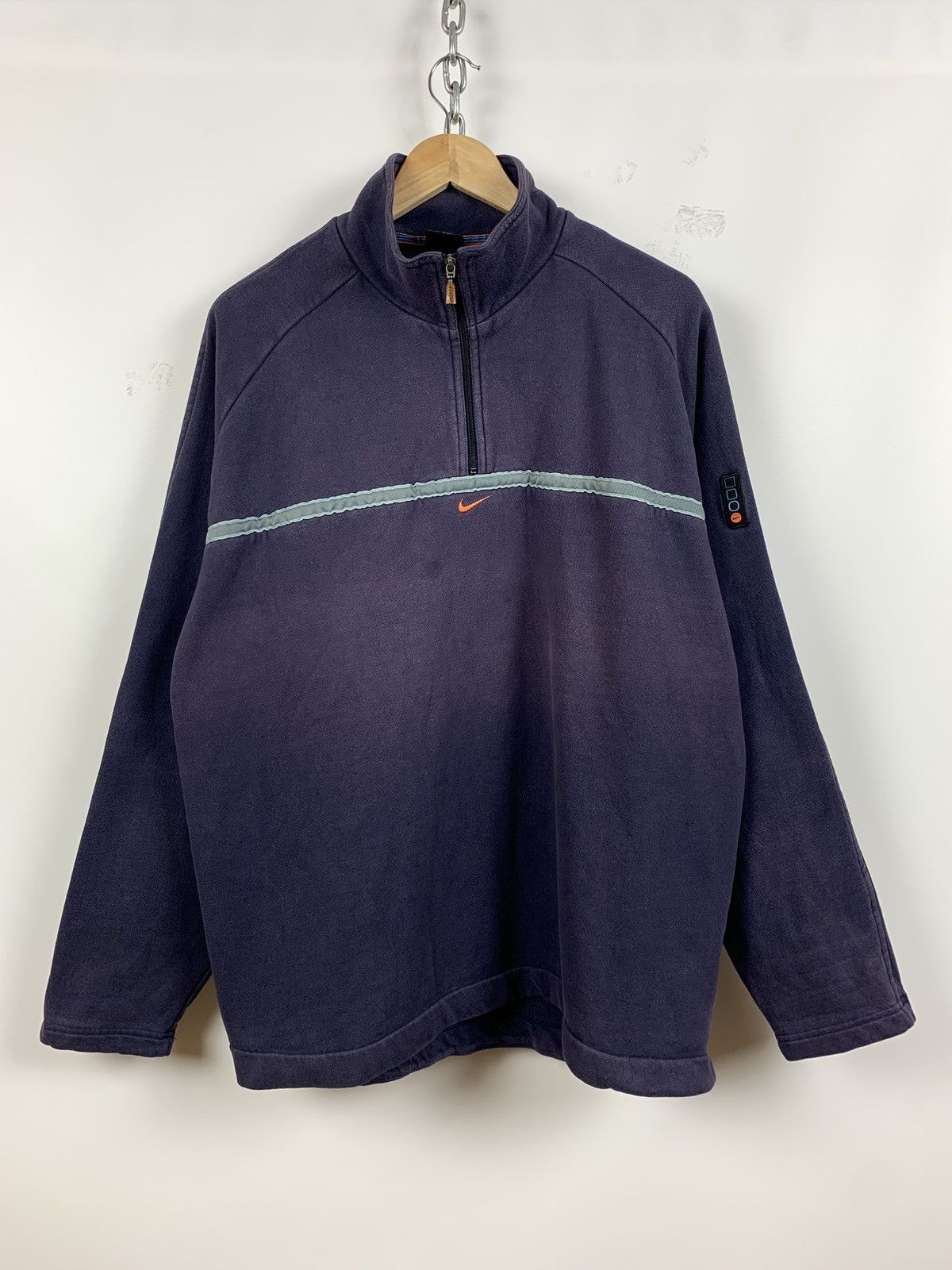 Nike 90s Vintage Nike Center Swoosh Faded Navy Zip 1/4 Pullover Size US XL / EU 56 / 4 - 1 Thumbnail