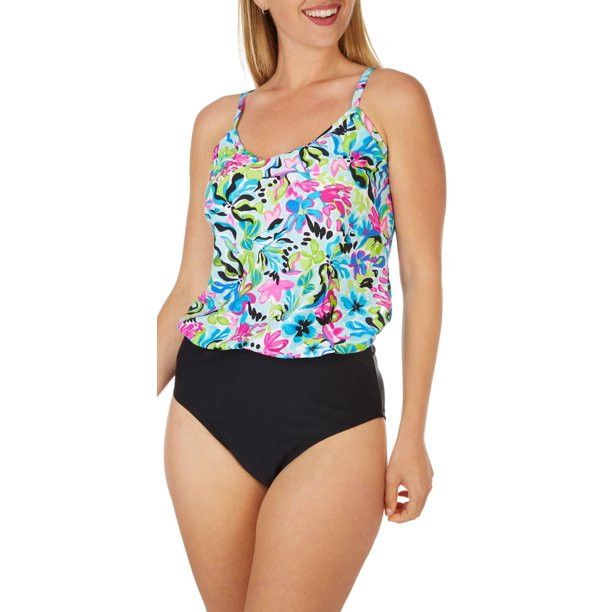 Blouson Tankini Caribbean Joe Tankini Caribbean Joe Floral Blouson