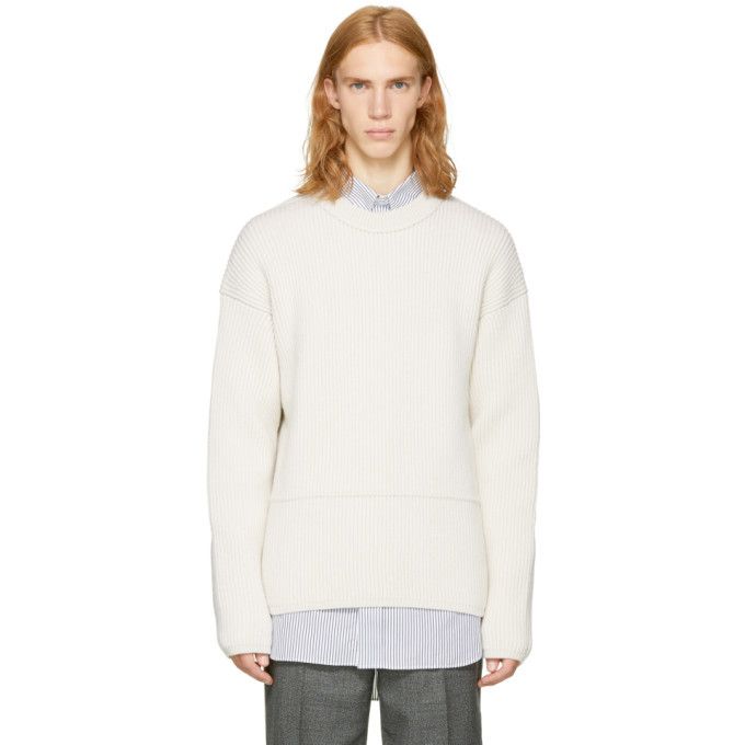 Acne Studios White Njal Dropped-shoulder Wool-blend Sweater Size US L / EU 52-54 / 3 - 1 Thumbnail