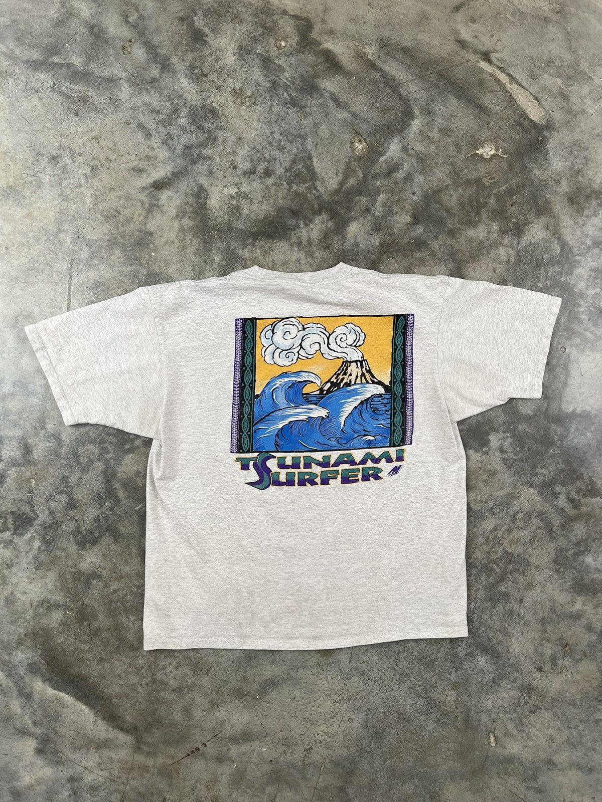 Vintage Vintage 90s Grey " The Sunami Surfer" Tee Sz. XL Size US XL / EU 56 / 4 - 1 Thumbnail