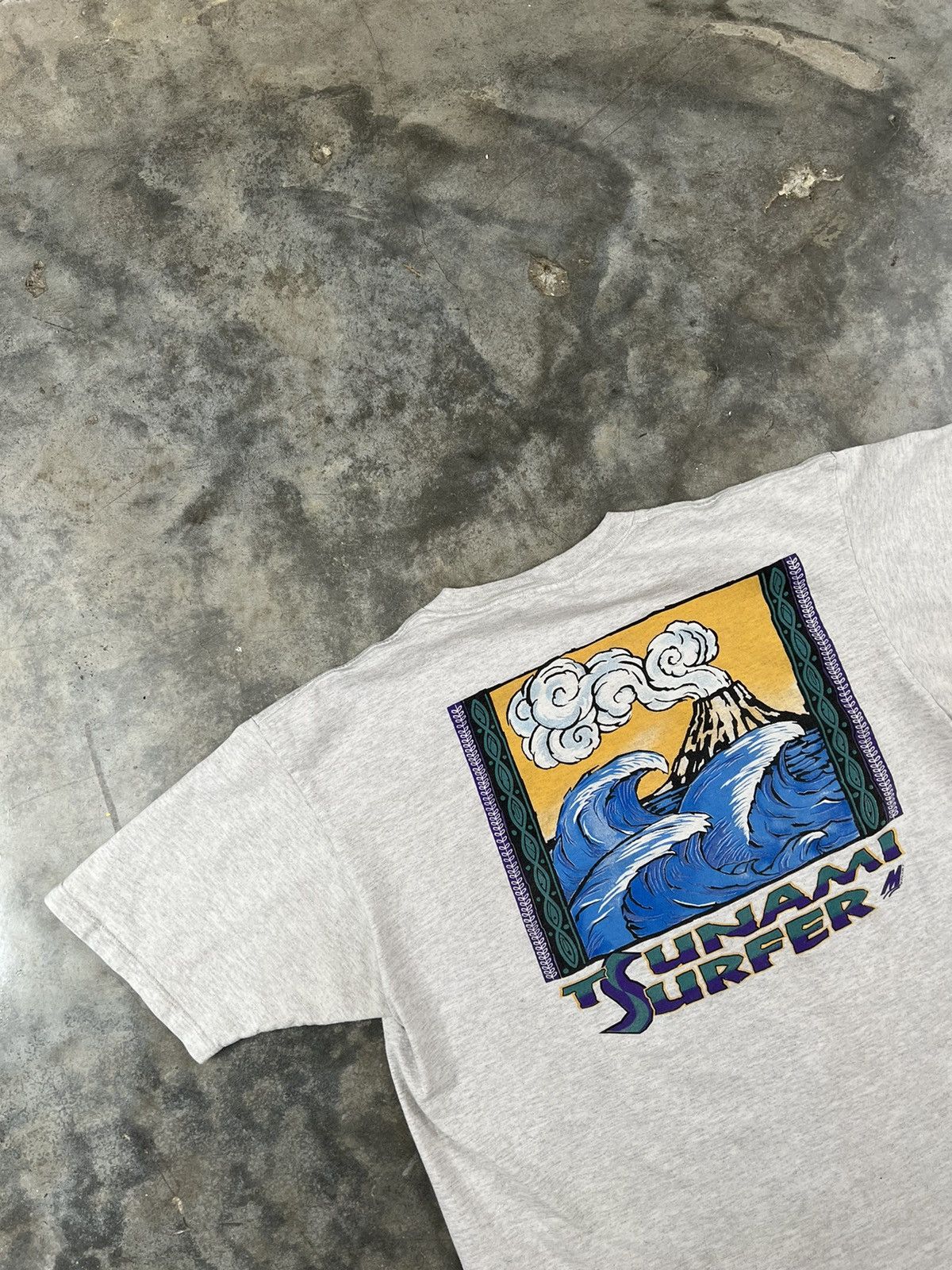 Vintage Vintage 90s Grey " The Sunami Surfer" Tee Sz. XL Size US XL / EU 56 / 4 - 2 Thumbnail