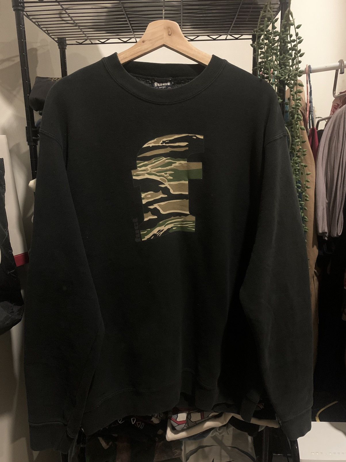 image of VTG Fuct Crewneck Sweatshirt Skateboard “Big F” in Black, Men's (Size Large)