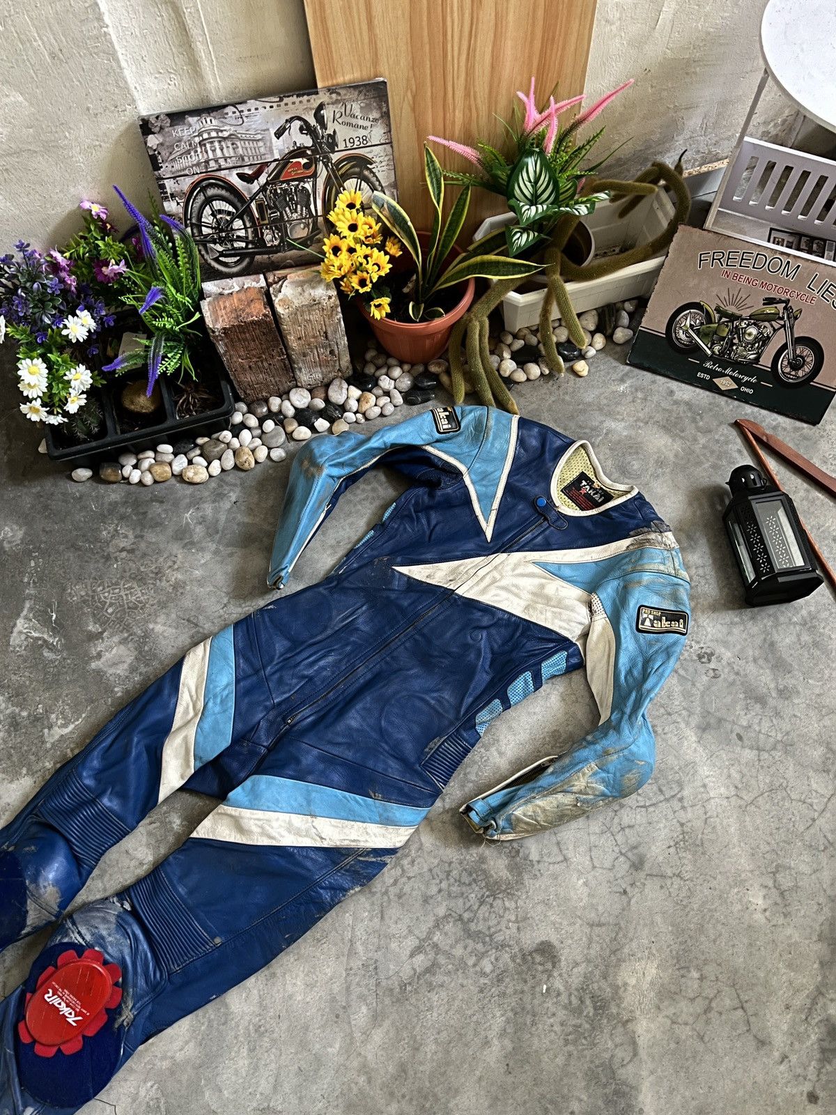 Leather 🔥 VTG 🔥 Japanese Takai Racing Leather Overall With Guard Size US 29 - 12 Thumbnail