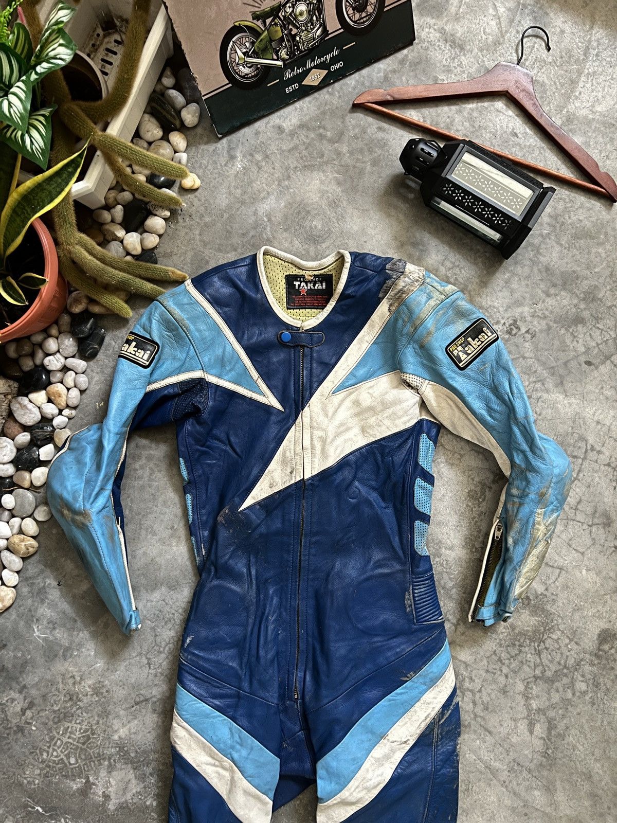 Leather 🔥 VTG 🔥 Japanese Takai Racing Leather Overall With Guard Size US 29 - 10 Thumbnail