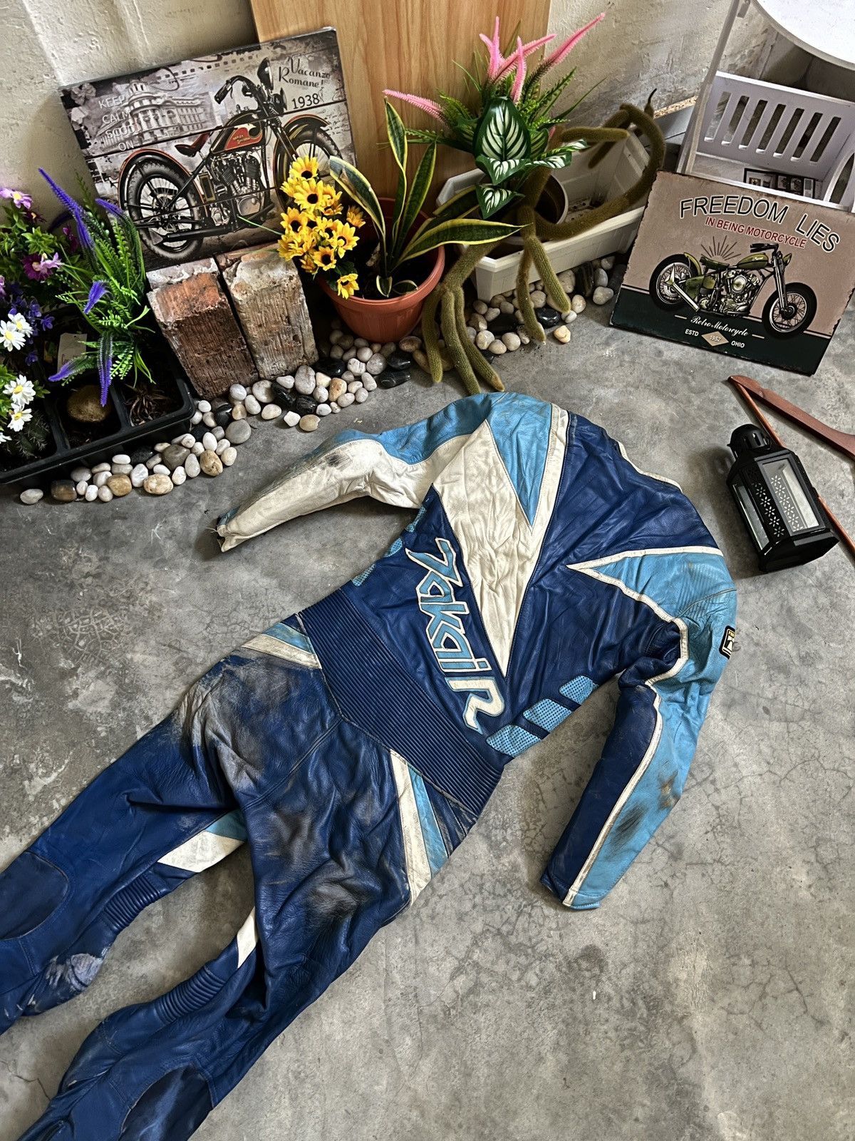 Leather 🔥 VTG 🔥 Japanese Takai Racing Leather Overall With Guard Size US 29 - 4 Thumbnail