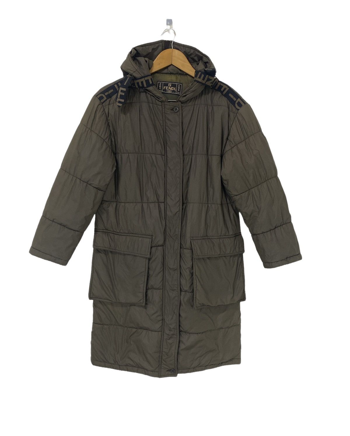 Fendi Roma Padded Jacket With Hoodie Logo Stripe Design