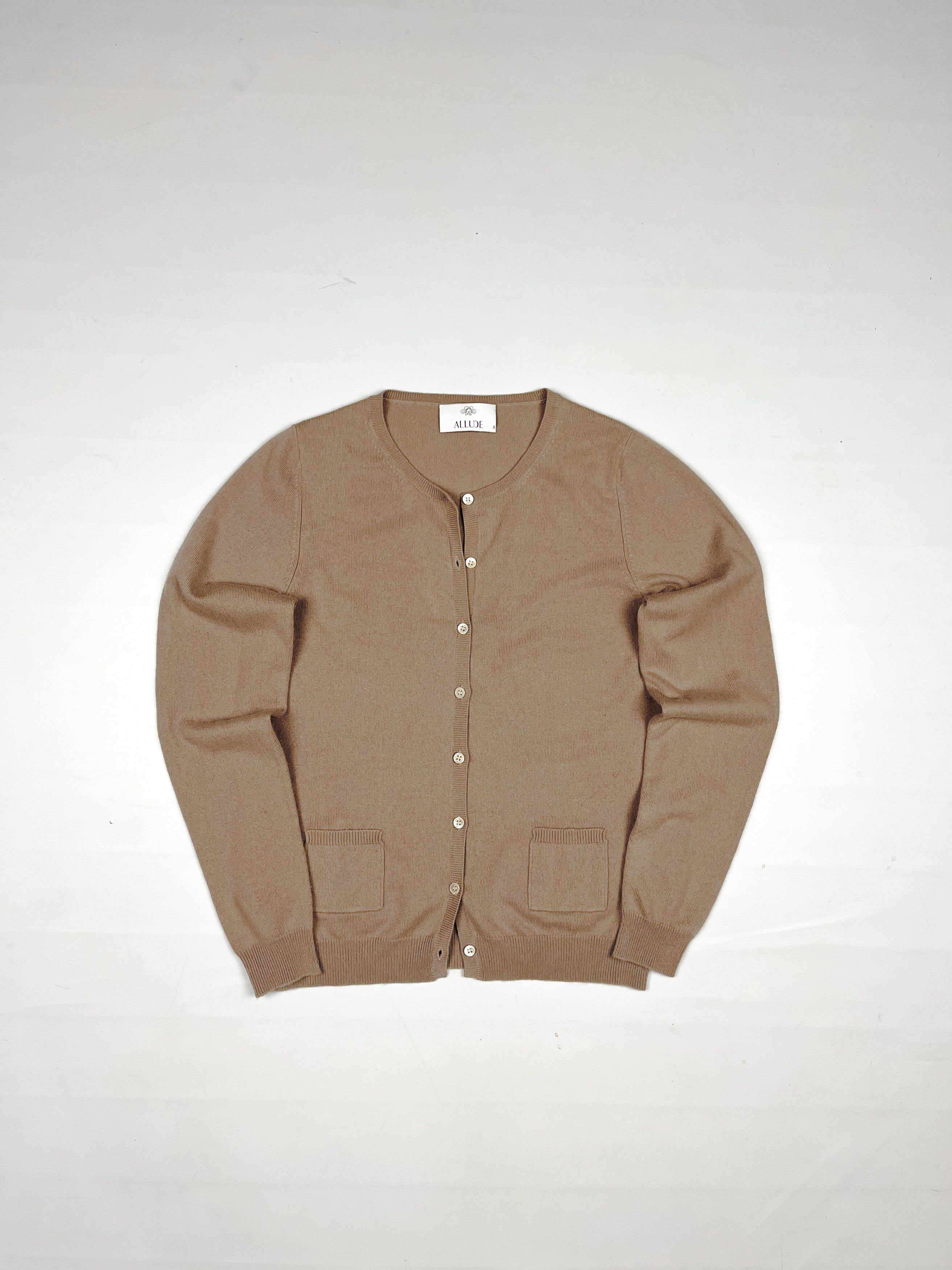 Allude beige brown cashmere wool cardigan sweater
