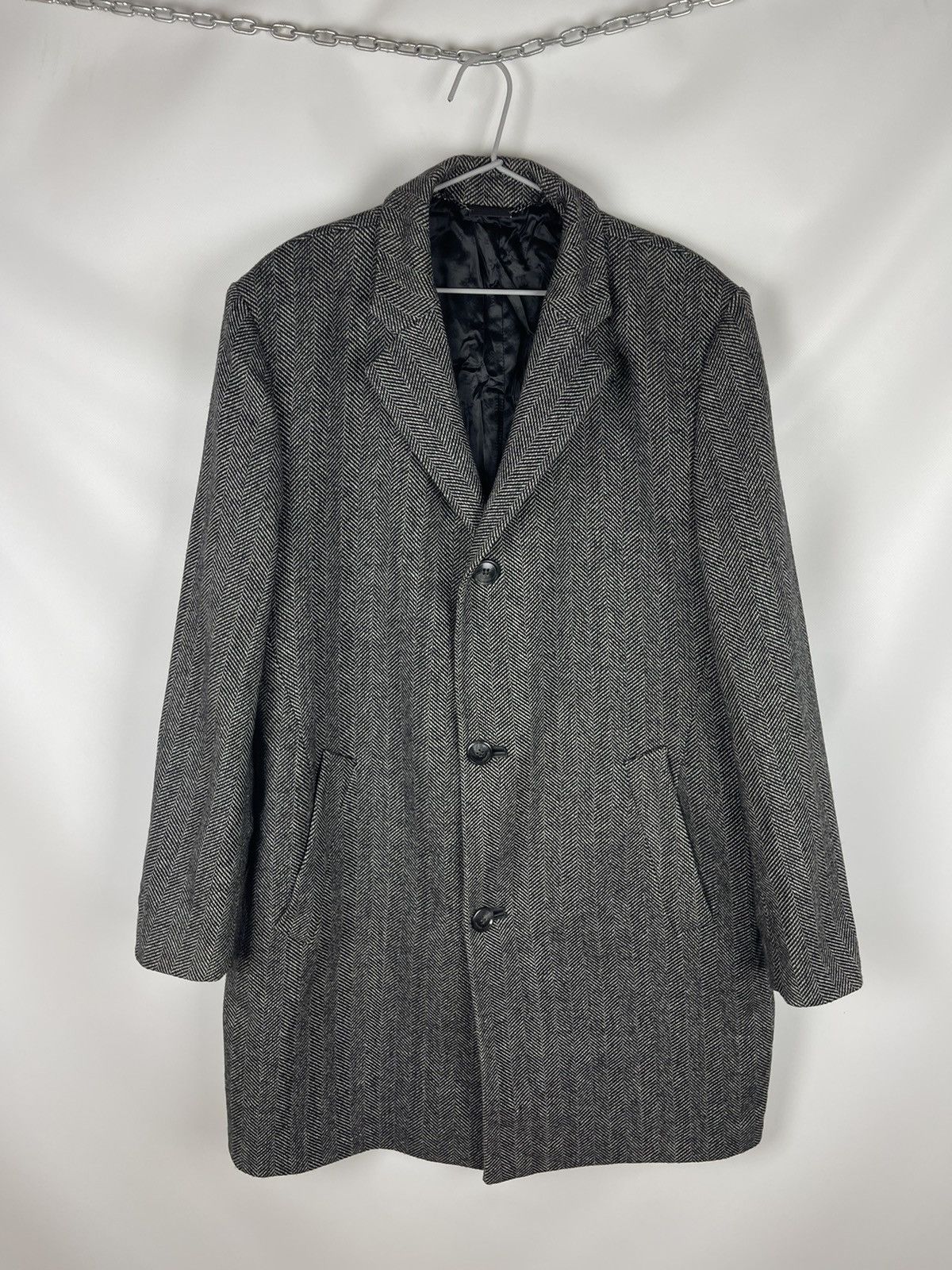 Karl Lagerfeld Lagerfeld wool grey Herringbone tweed trench coat jacket ...