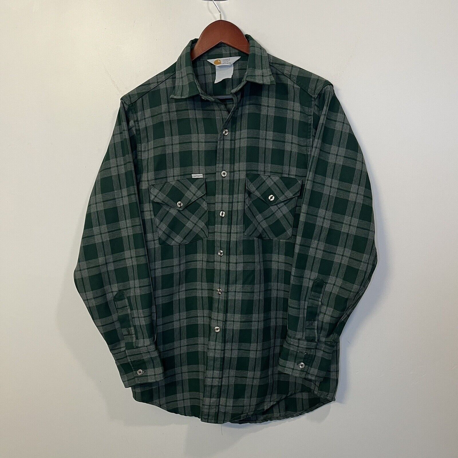 Vintage VTG Carhartt Rugged Outdoor Wear Green Plaid Flannel Shirt ...