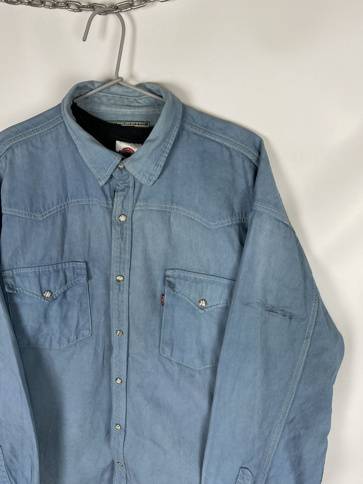 Levi's Levi’s vintage 90s blue denim distressed oversized ls shirt Size US XL / EU 56 / 4 - 17 Thumbnail