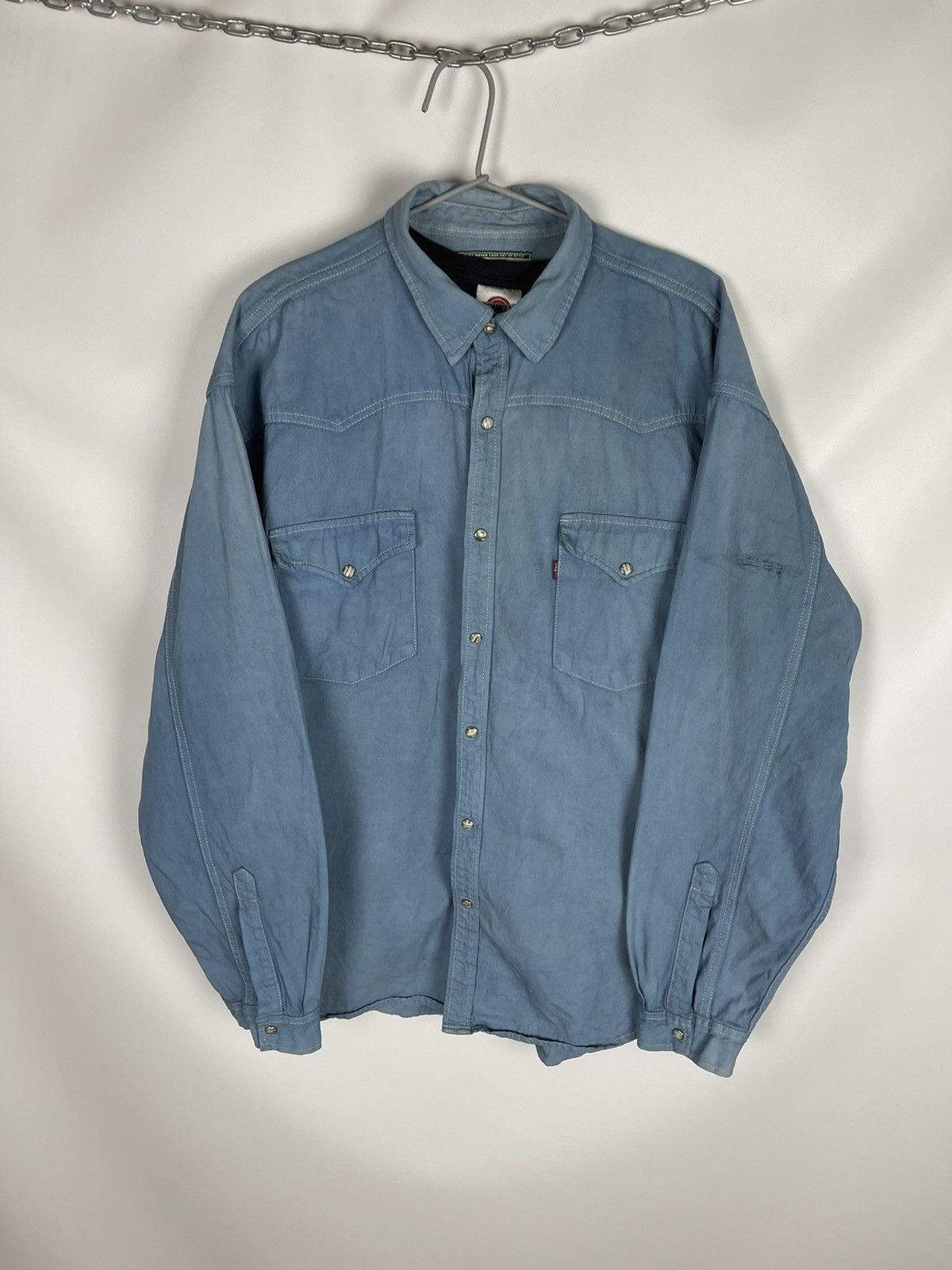 Levi's Levi’s vintage 90s blue denim distressed oversized ls shirt Size US XL / EU 56 / 4 - 16 Thumbnail