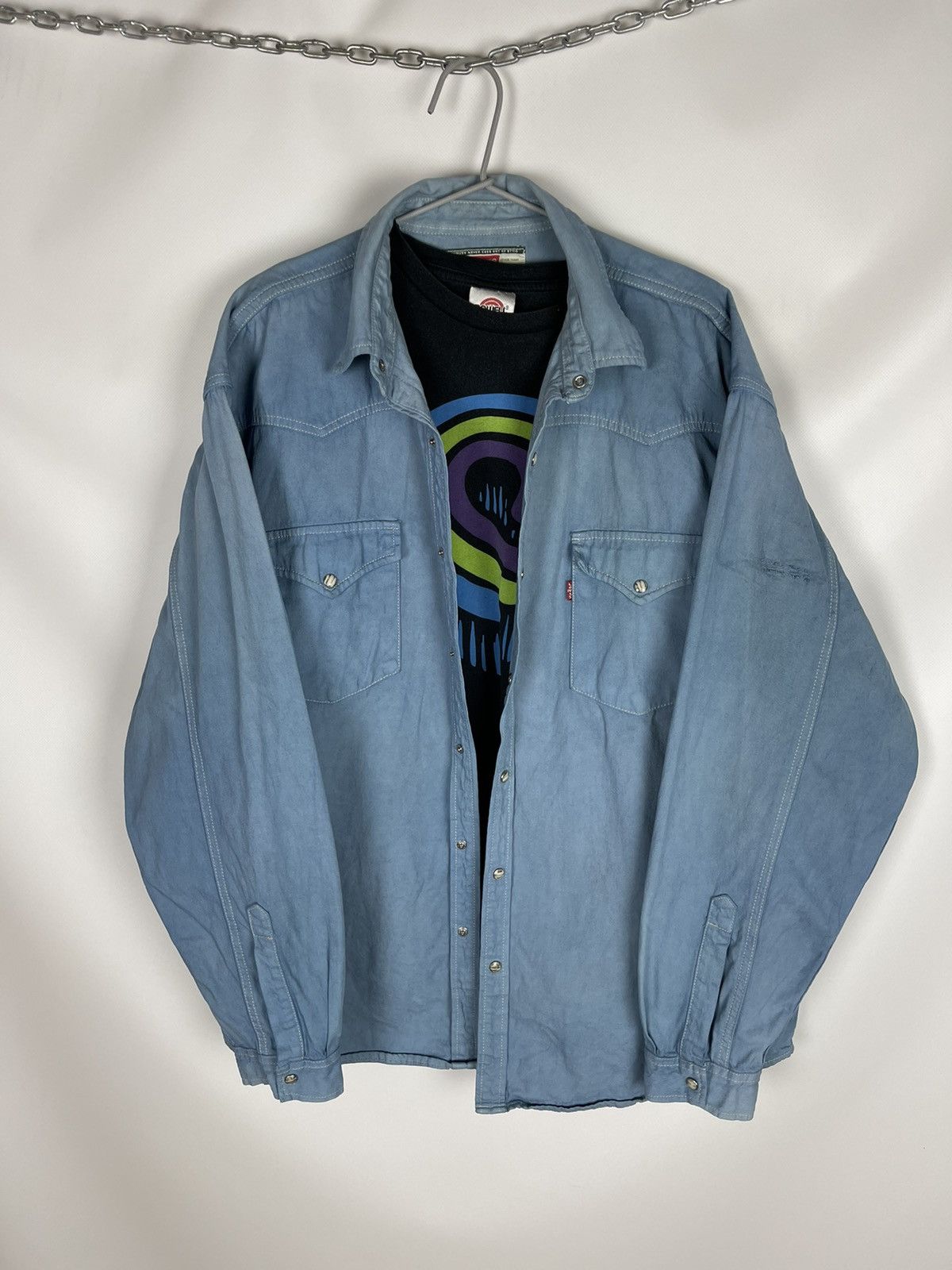 Levi's Levi’s vintage 90s blue denim distressed oversized ls shirt Size US XL / EU 56 / 4 - 4 Thumbnail