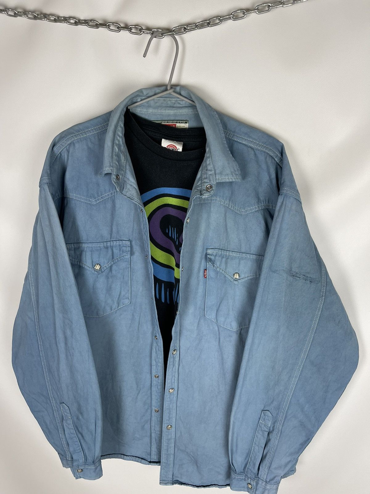 Levi's Levi’s vintage 90s blue denim distressed oversized ls shirt Size US XL / EU 56 / 4 - 2 Thumbnail