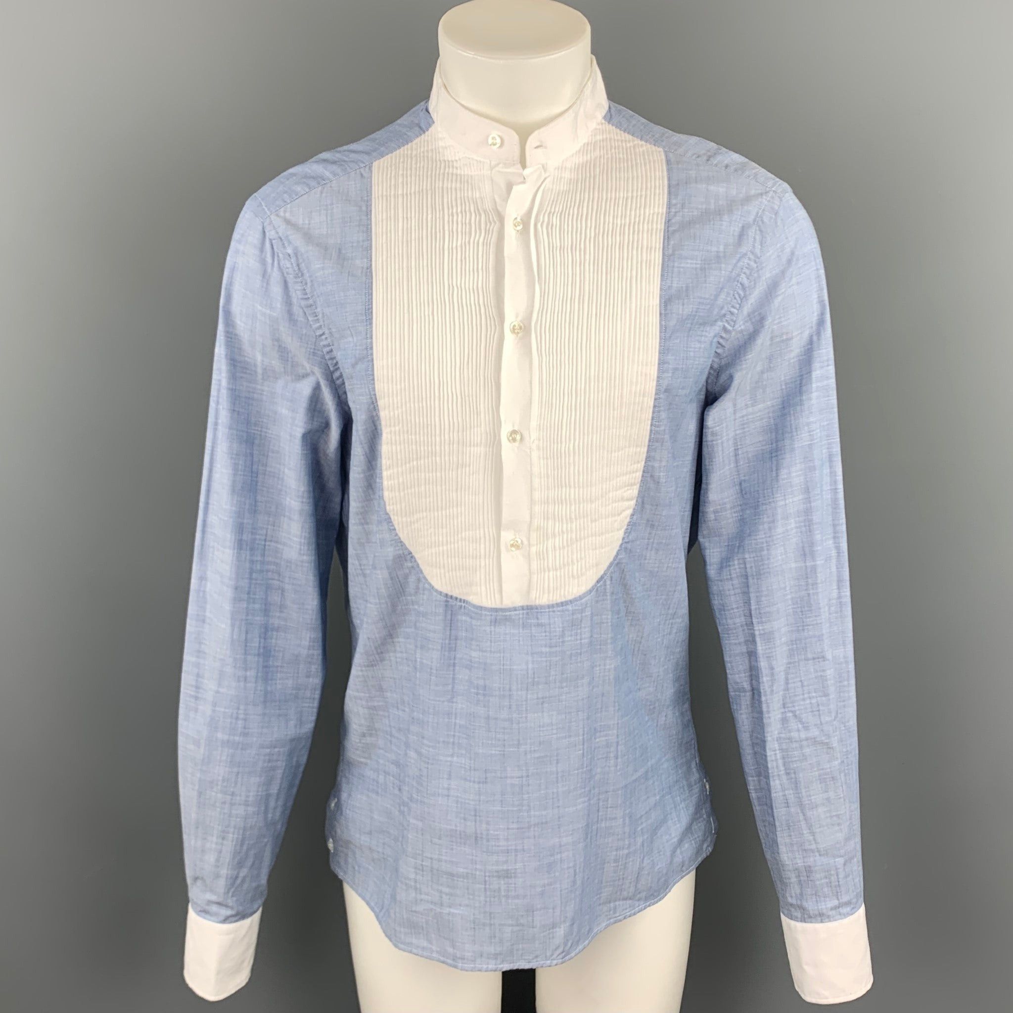 Michael Bastian Blue & White Pleated Cotton Long Sleeve Shirt Size US L / EU 52-54 / 3 - 1 Thumbnail