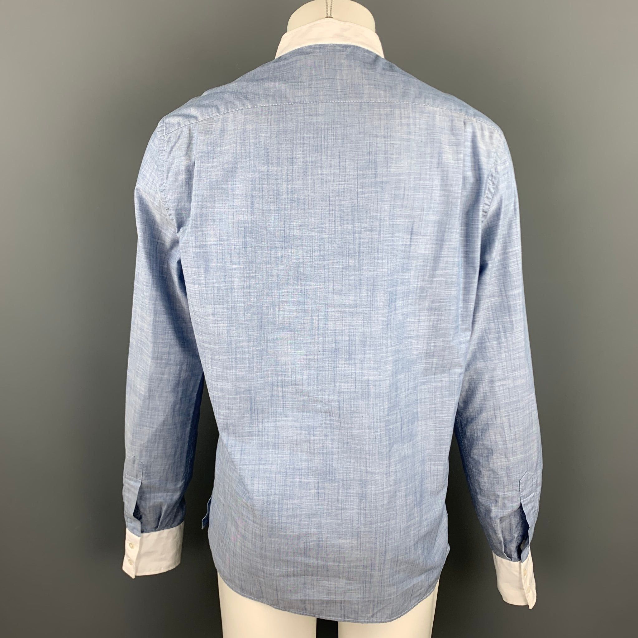 Michael Bastian Blue & White Pleated Cotton Long Sleeve Shirt Size US L / EU 52-54 / 3 - 4 Thumbnail
