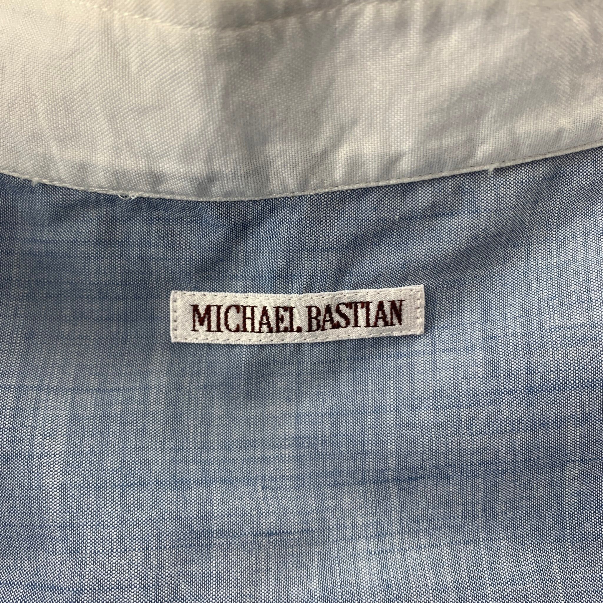 Michael Bastian Blue & White Pleated Cotton Long Sleeve Shirt Size US L / EU 52-54 / 3 - 5 Thumbnail