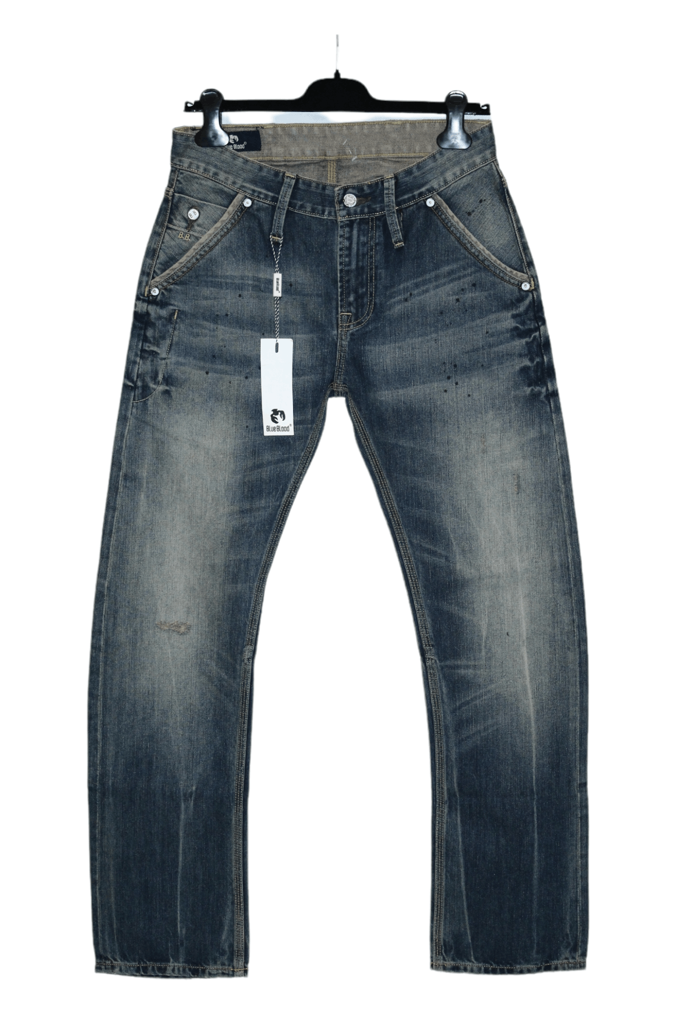 image of VTG Blue Blood Hand Craft Splash Distress Denim Arc Jeans in Faded Blue, Men's (Size 31)