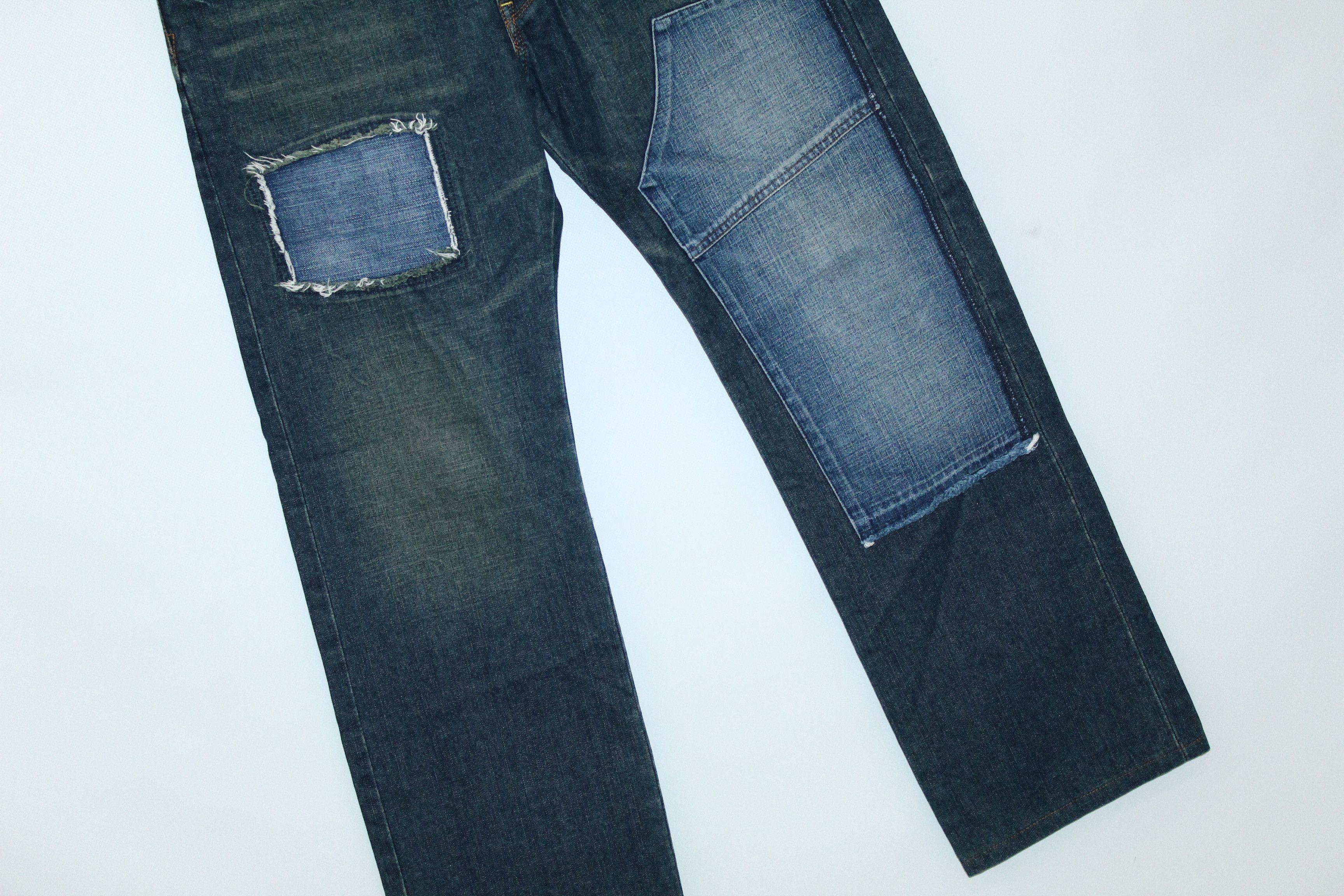 Japanese Brand Rare Vtg Etienne Ozeki Patchwork faded denim baggy Jeans Size US 34 / EU 50 - 4 Thumbnail