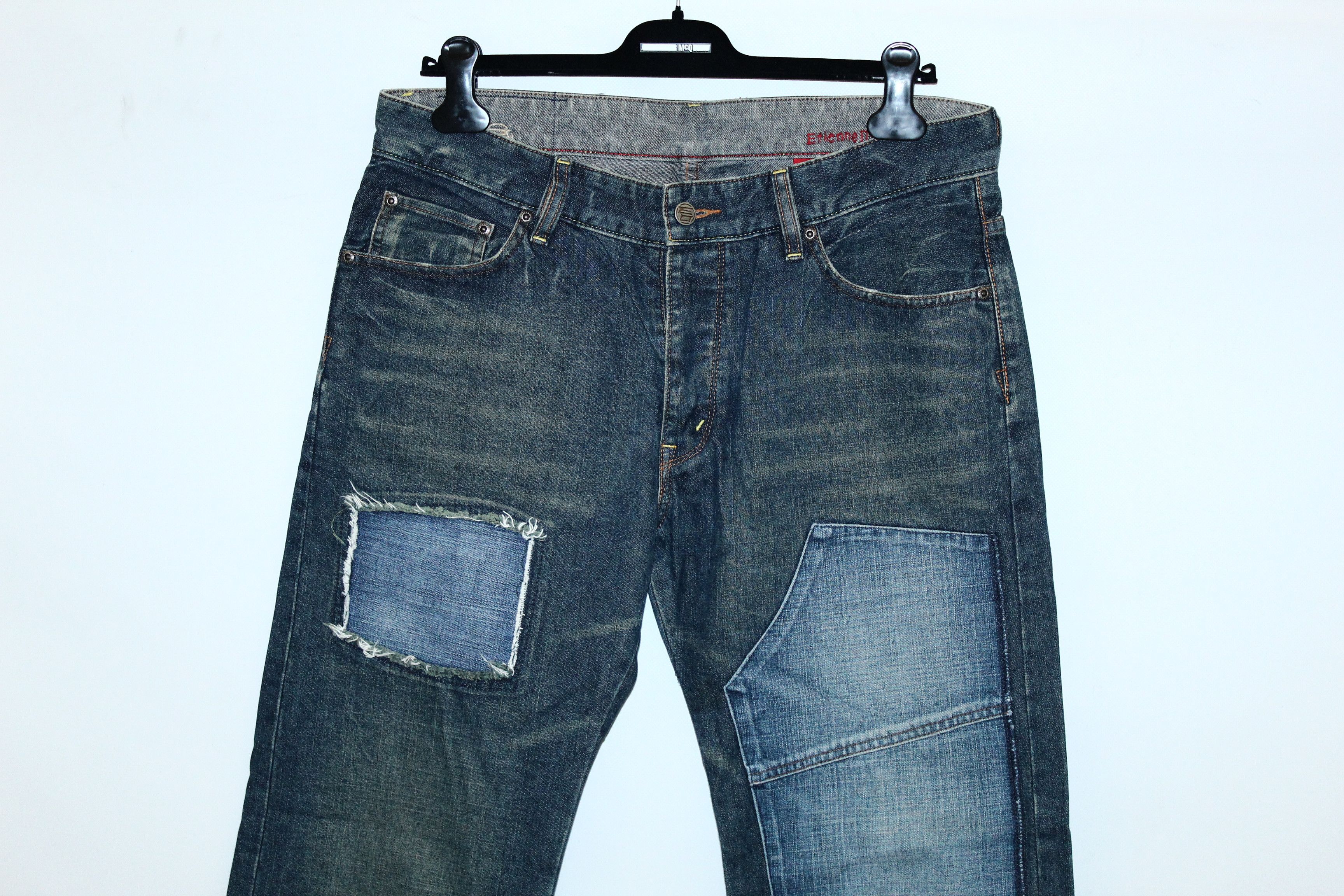 Japanese Brand Rare Vtg Etienne Ozeki Patchwork faded denim baggy Jeans Size US 34 / EU 50 - 3 Thumbnail