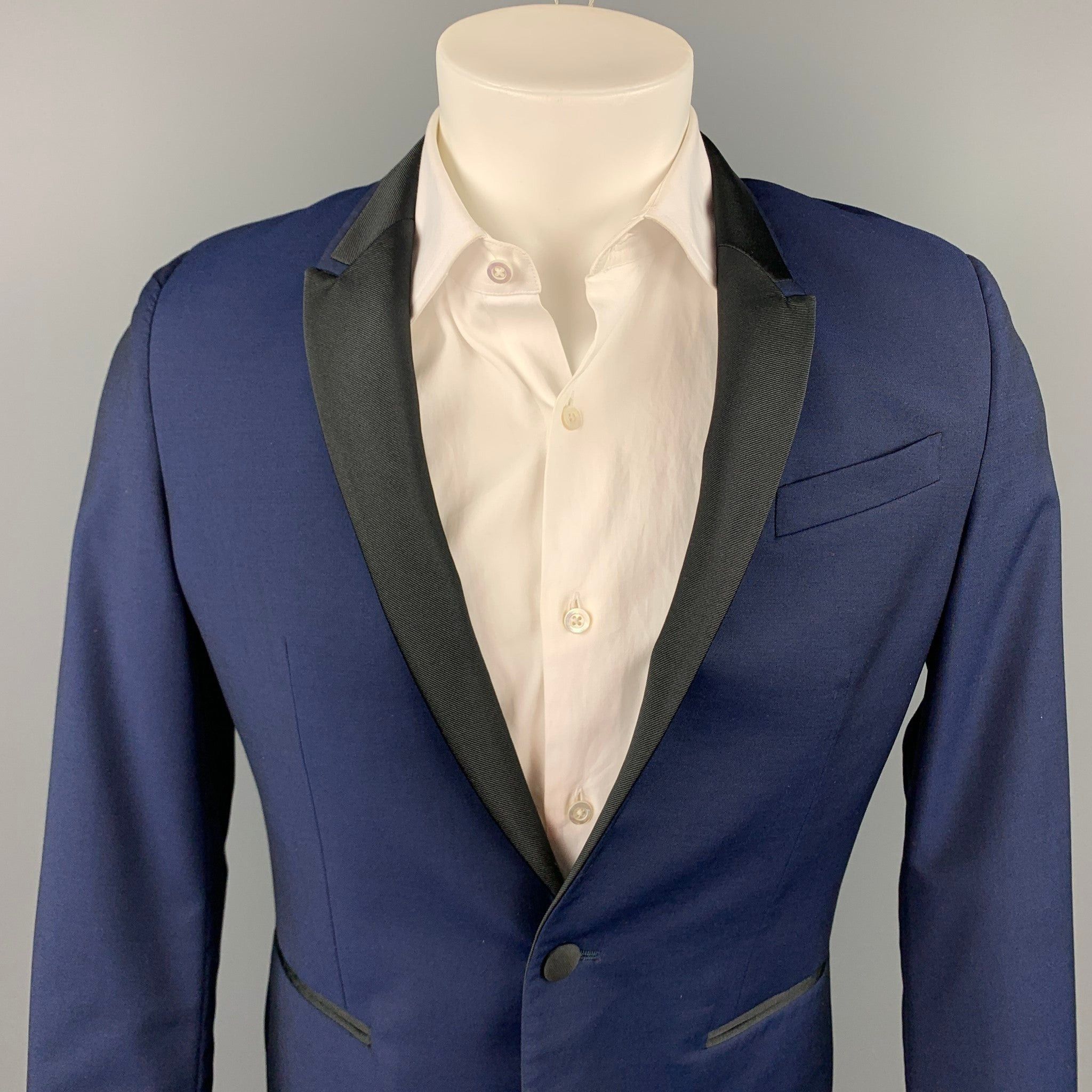 Paul Smith Regular Navy Wool Mohair Peak Lapel Tuxedo Sport Coat Size 38R - 2 Thumbnail