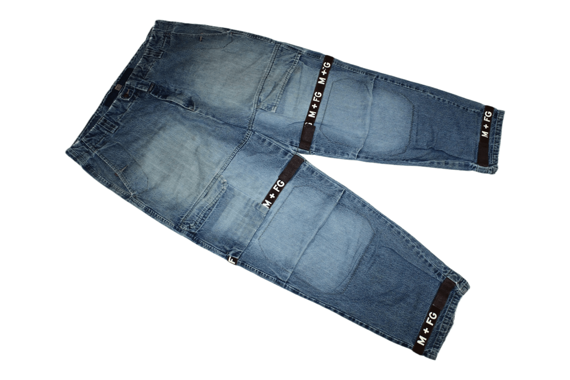 image of Marithe Francois Girbaud x Seditionaries Steals M+Fg Double Knee Faded Demim Parachute Jeans in Dir