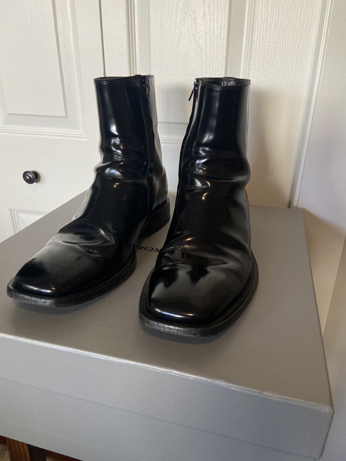 Balenciaga Balenciaga Square Toe Leather Rim Boots | Grailed