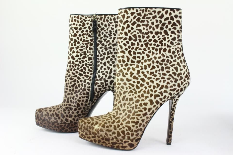 Gucci Leopard Pony Hair Platform Ankle Booties 4GG1113