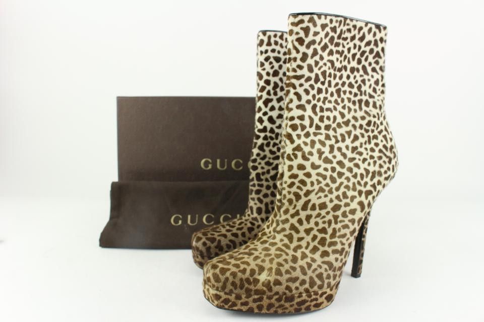 Gucci Leopard Pony Hair Platform Ankle Booties 4GG1113
