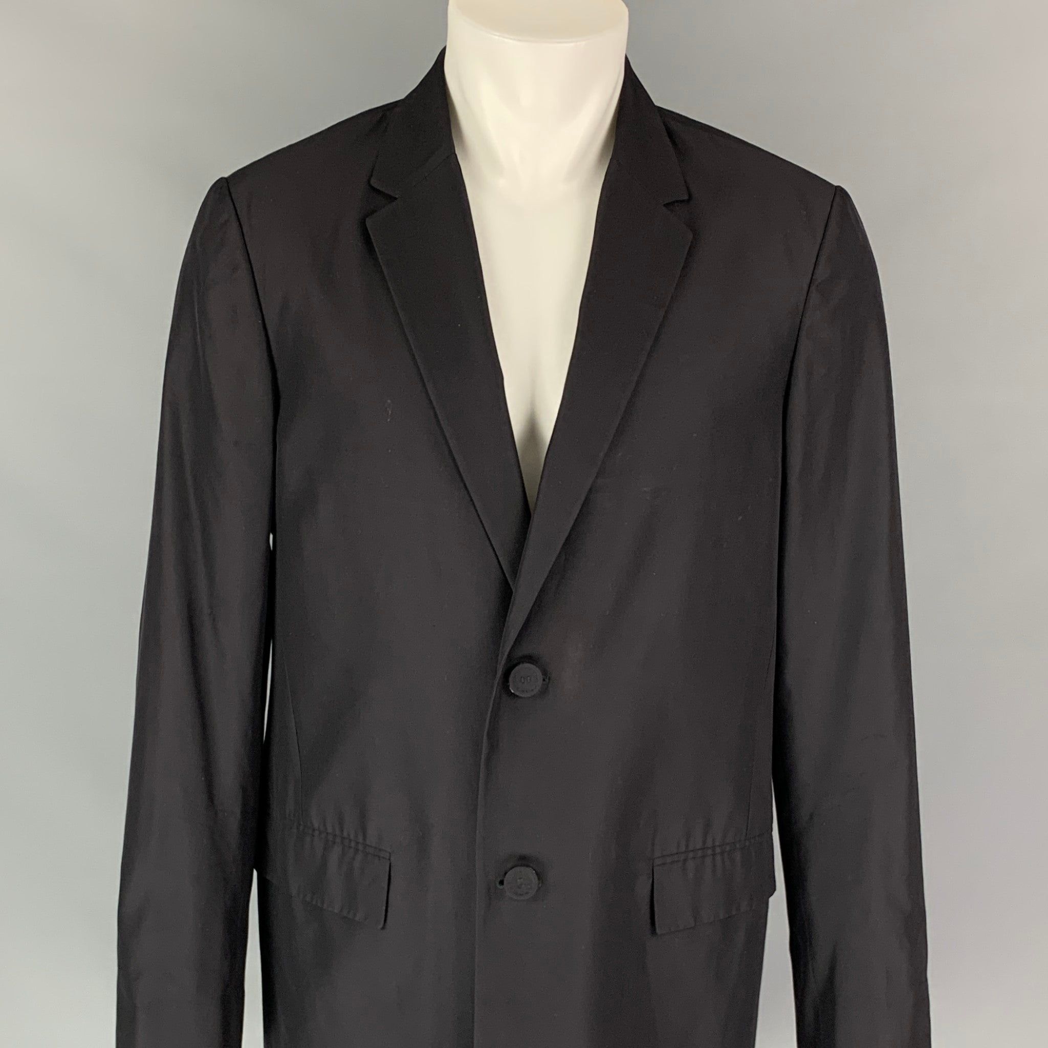 Calvin Klein Black Silk Notch Lapel Lightweight Coat Size US M / EU 48-50 / 2 - 2 Preview