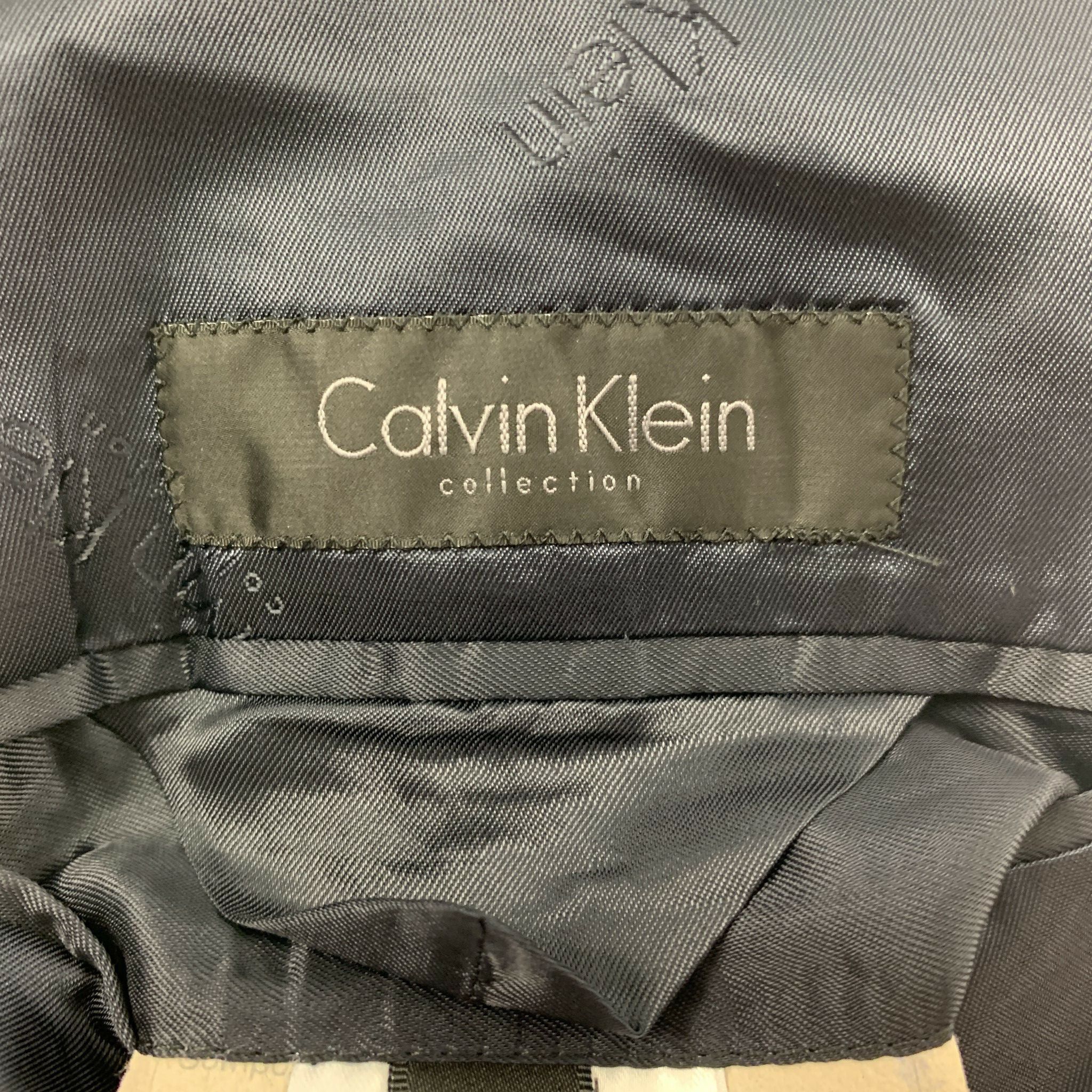 Calvin Klein Black Wool Peak Lapel Tuxedo Suit Size 38R - 8 Thumbnail