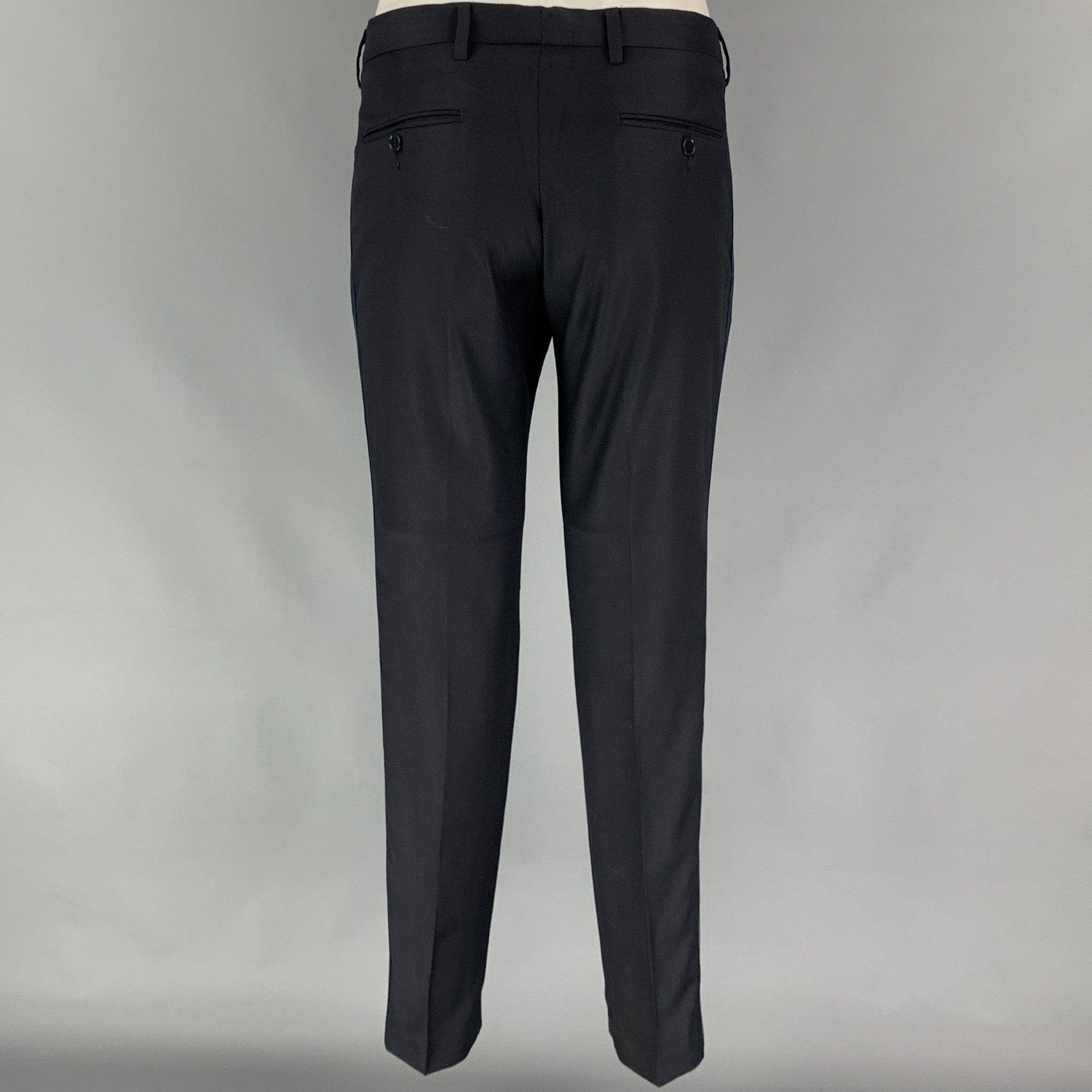 Calvin Klein Black Wool Peak Lapel Tuxedo Suit Size 38R - 6 Thumbnail