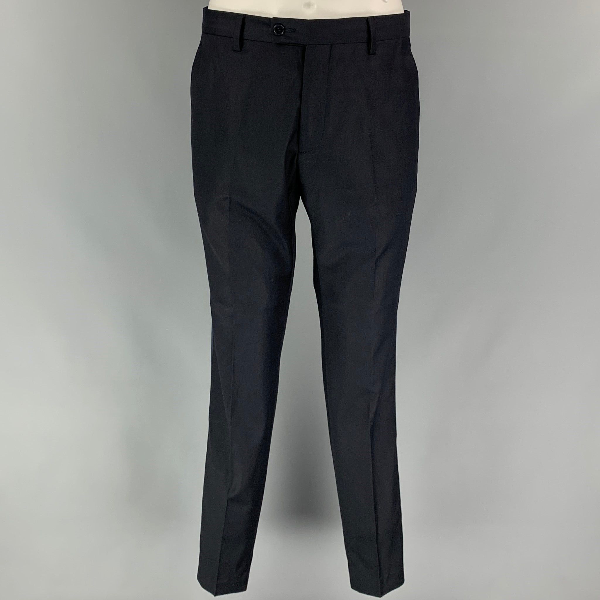 Calvin Klein Black Wool Peak Lapel Tuxedo Suit Size 38R - 5 Thumbnail