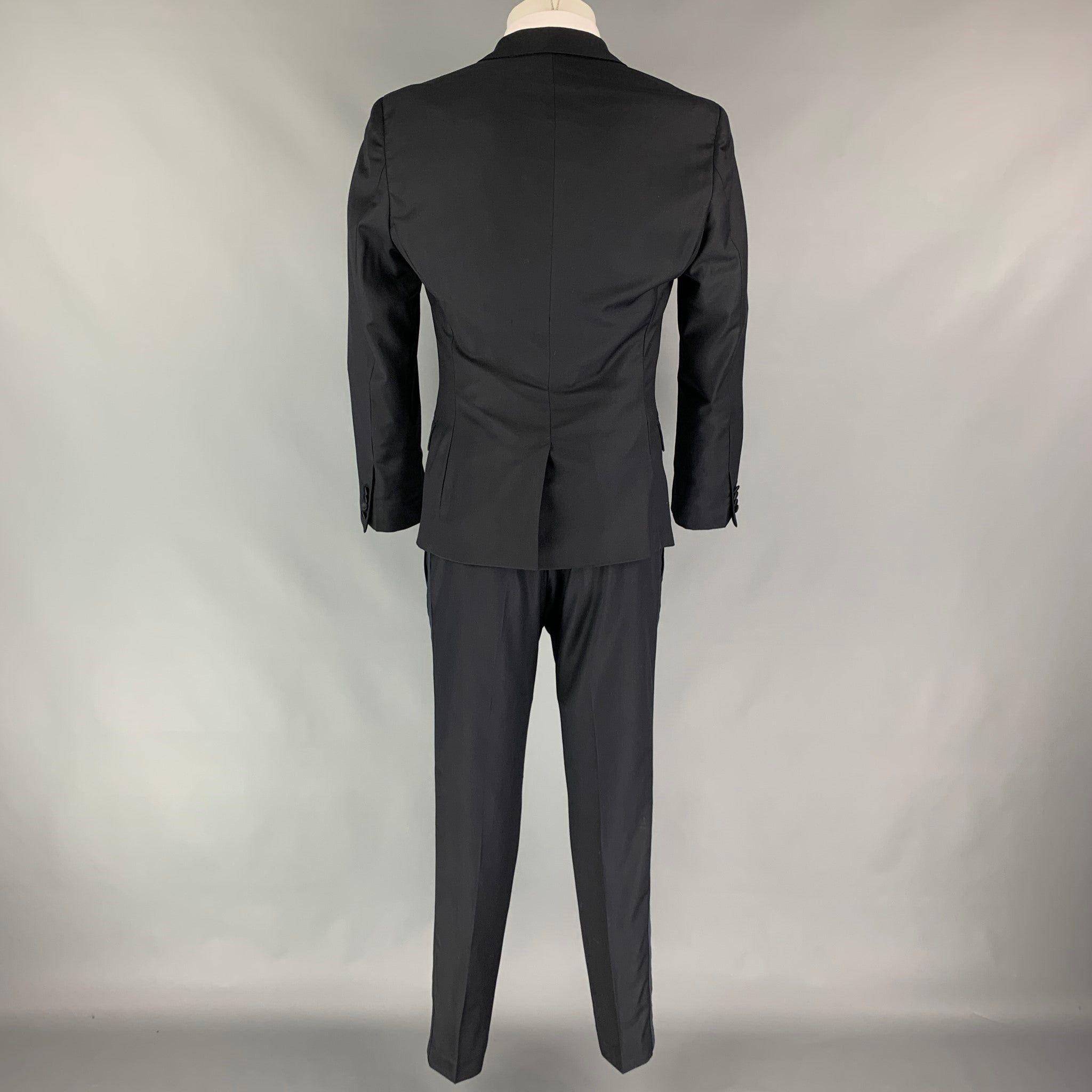 Calvin Klein Black Wool Peak Lapel Tuxedo Suit Size 38R - 3 Thumbnail