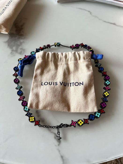 Louis Vuitton Monogram Party Enamel Black Metal Necklace Louis
