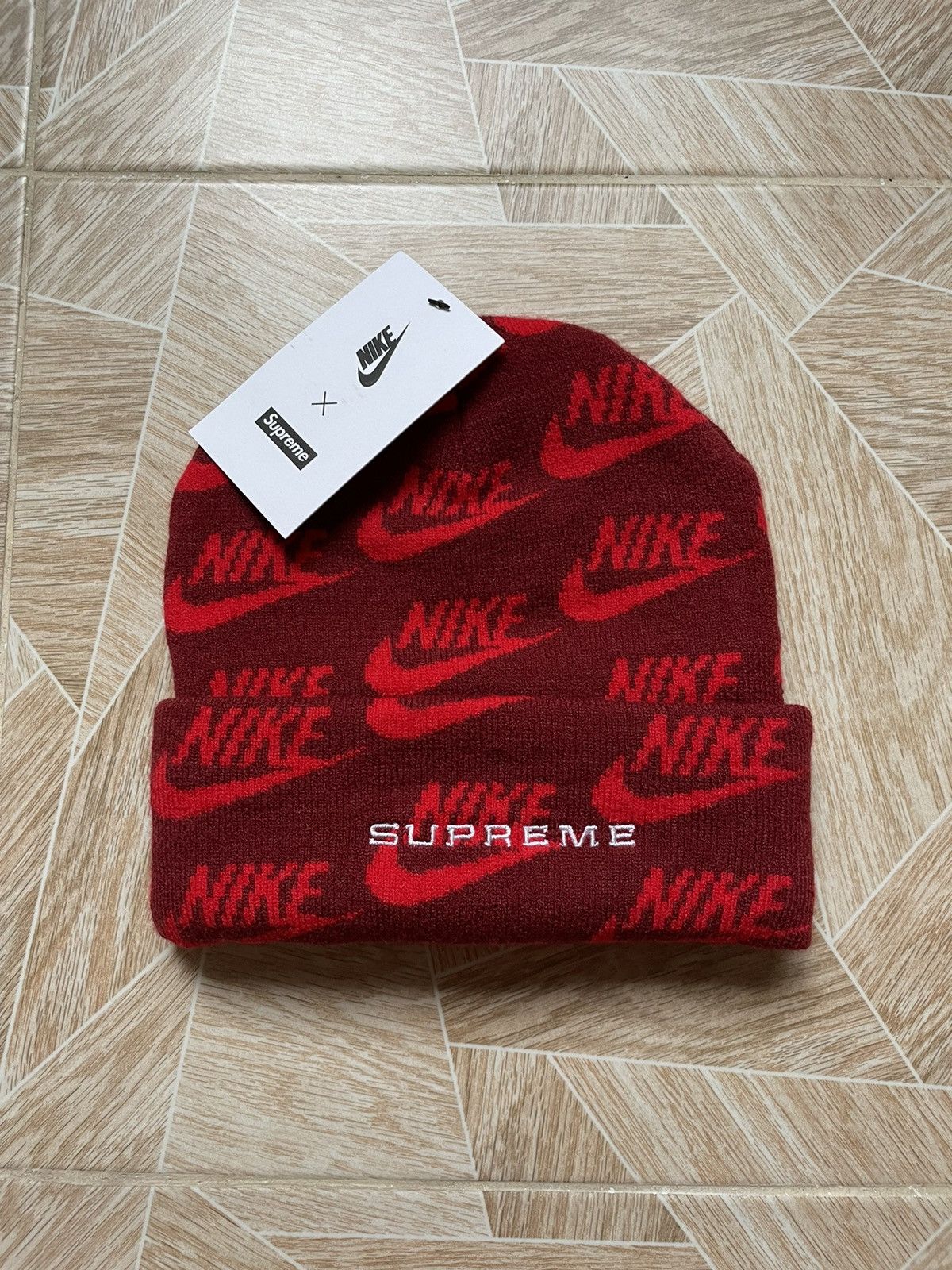 Supreme Supreme X Nike Jacquard Logos Beanie Red Ss21 Grailed