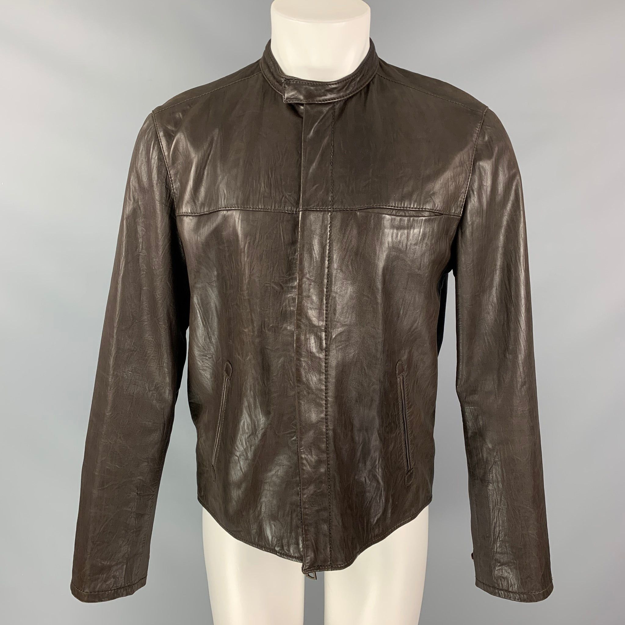 John Varvatos Size 40 Brown Leather Motorcycle Jacket 111804 | Grailed