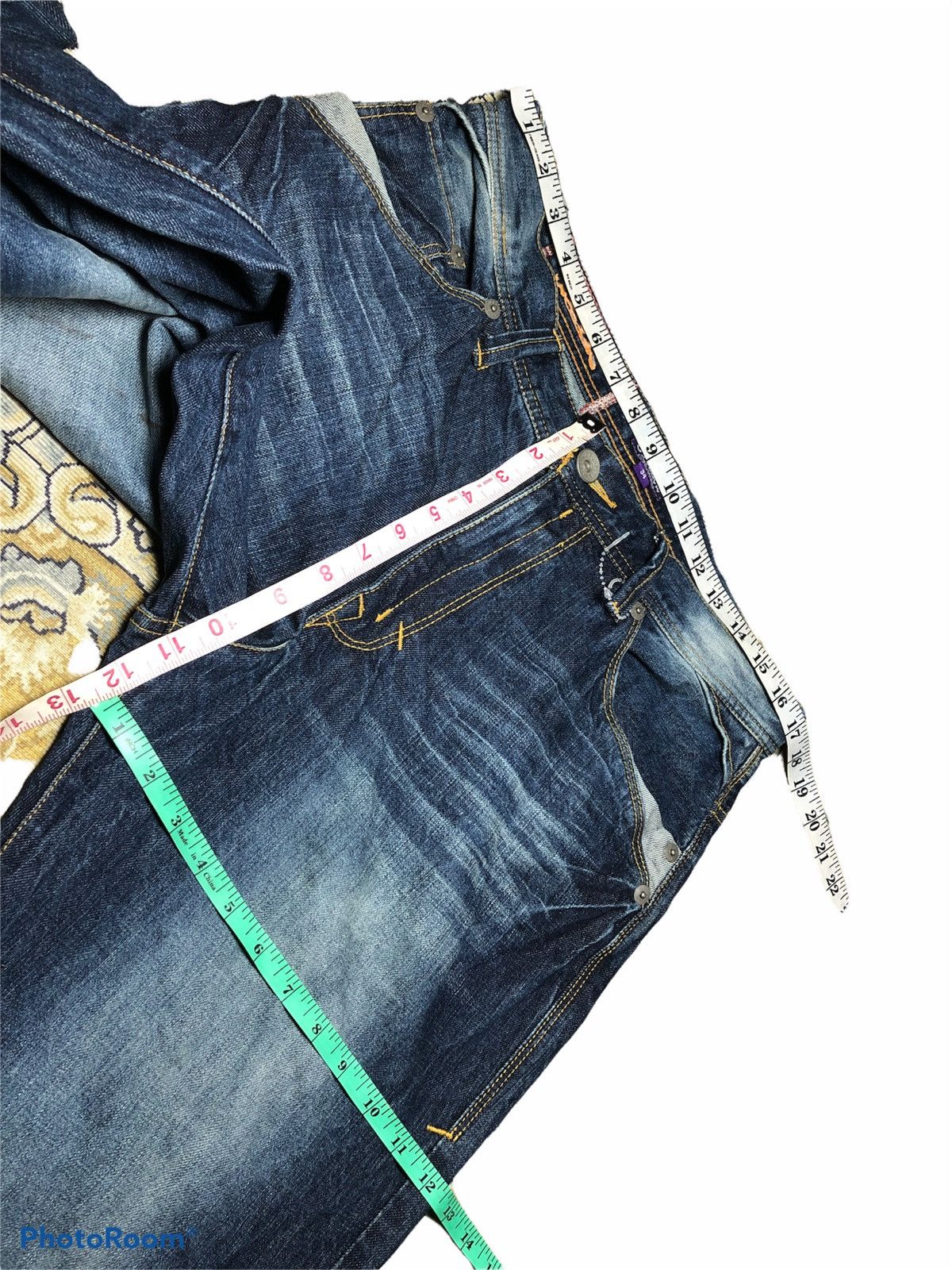 WIDE LEG PURPLE & YELLOW BUCKLE BACK DENIM