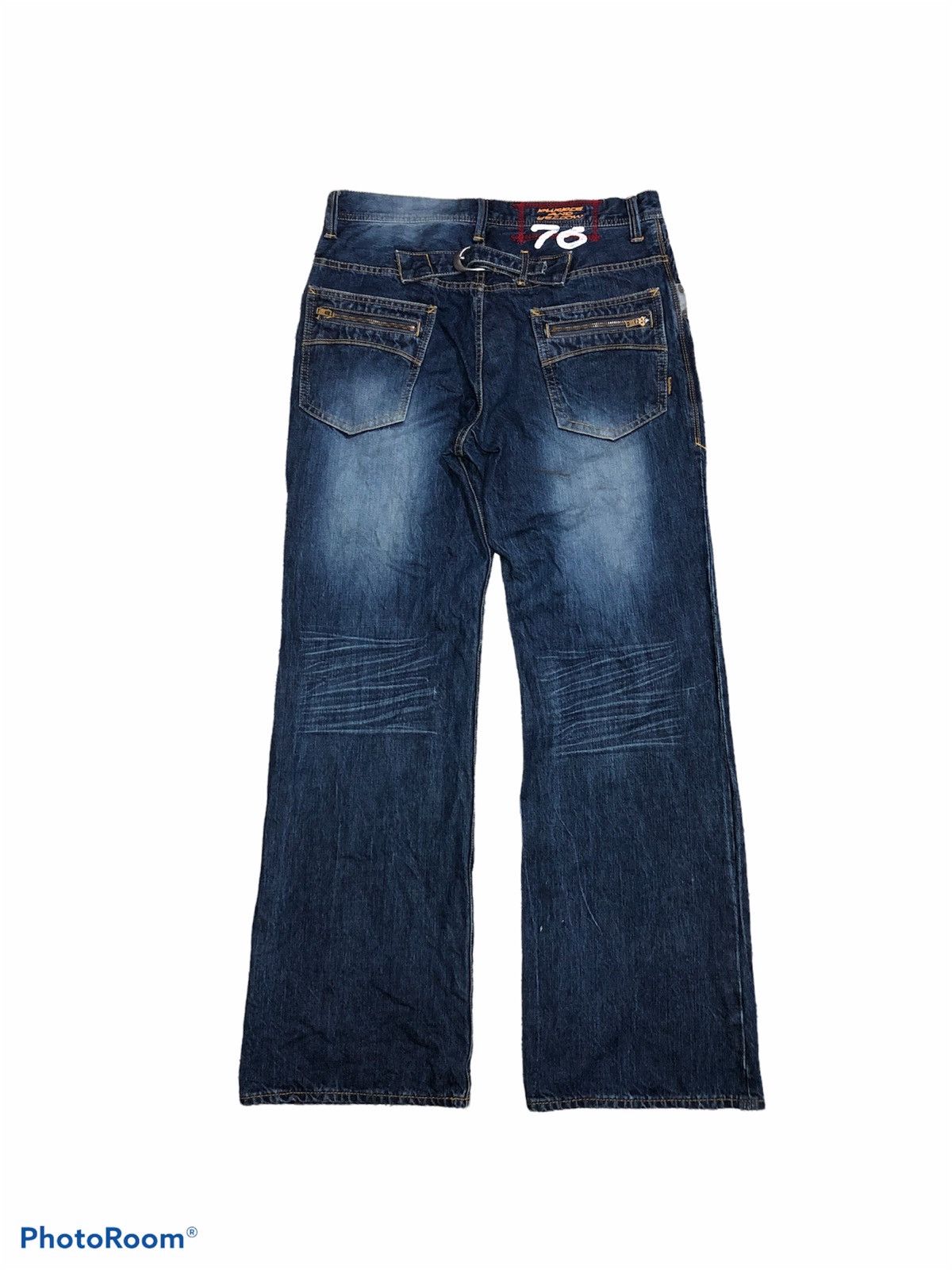 WIDE LEG PURPLE & YELLOW BUCKLE BACK DENIM