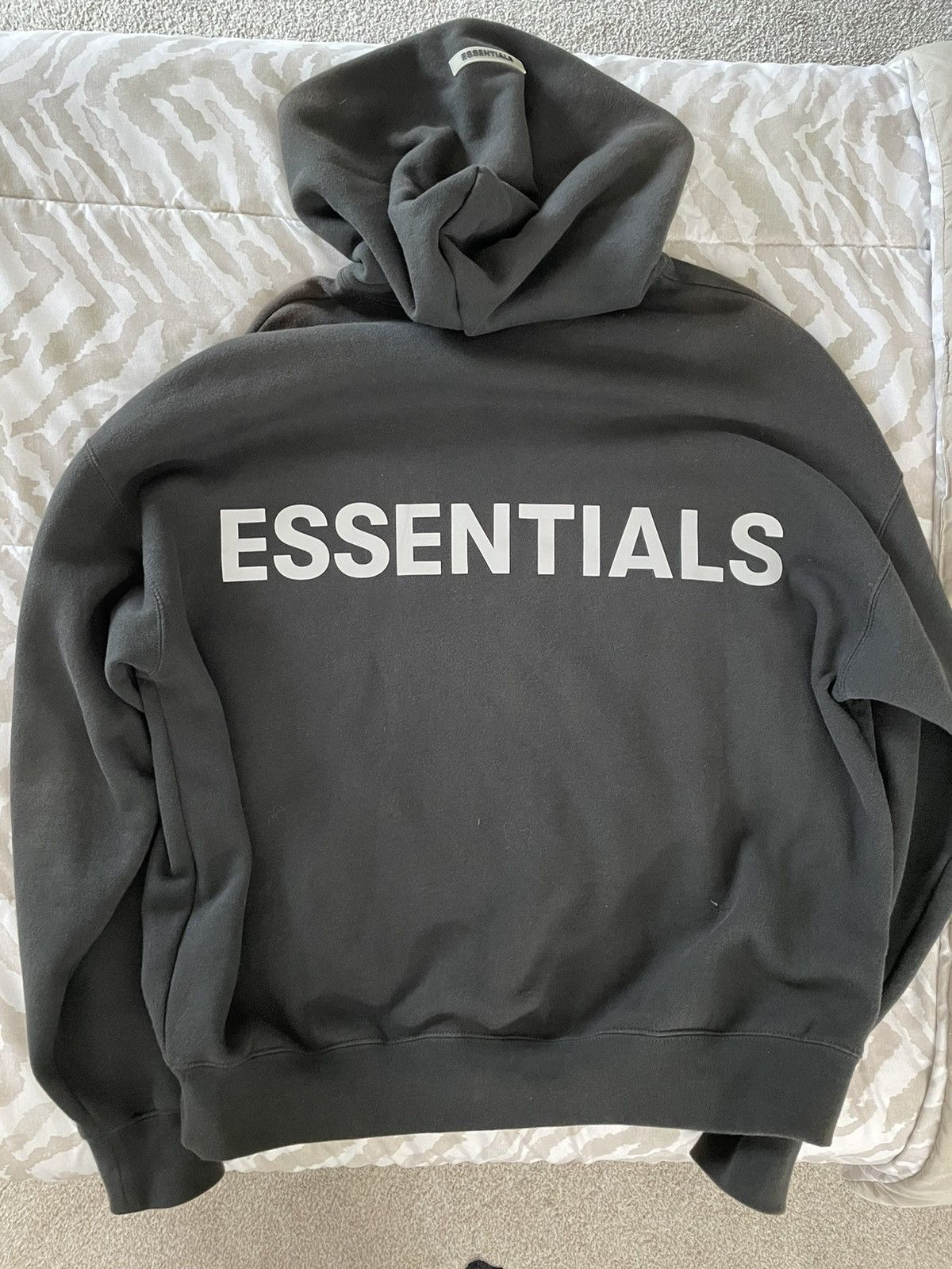 image of Fear Of God Essentials 3M Logo Black Hoodie in Black/White, Men's (Size Medium)