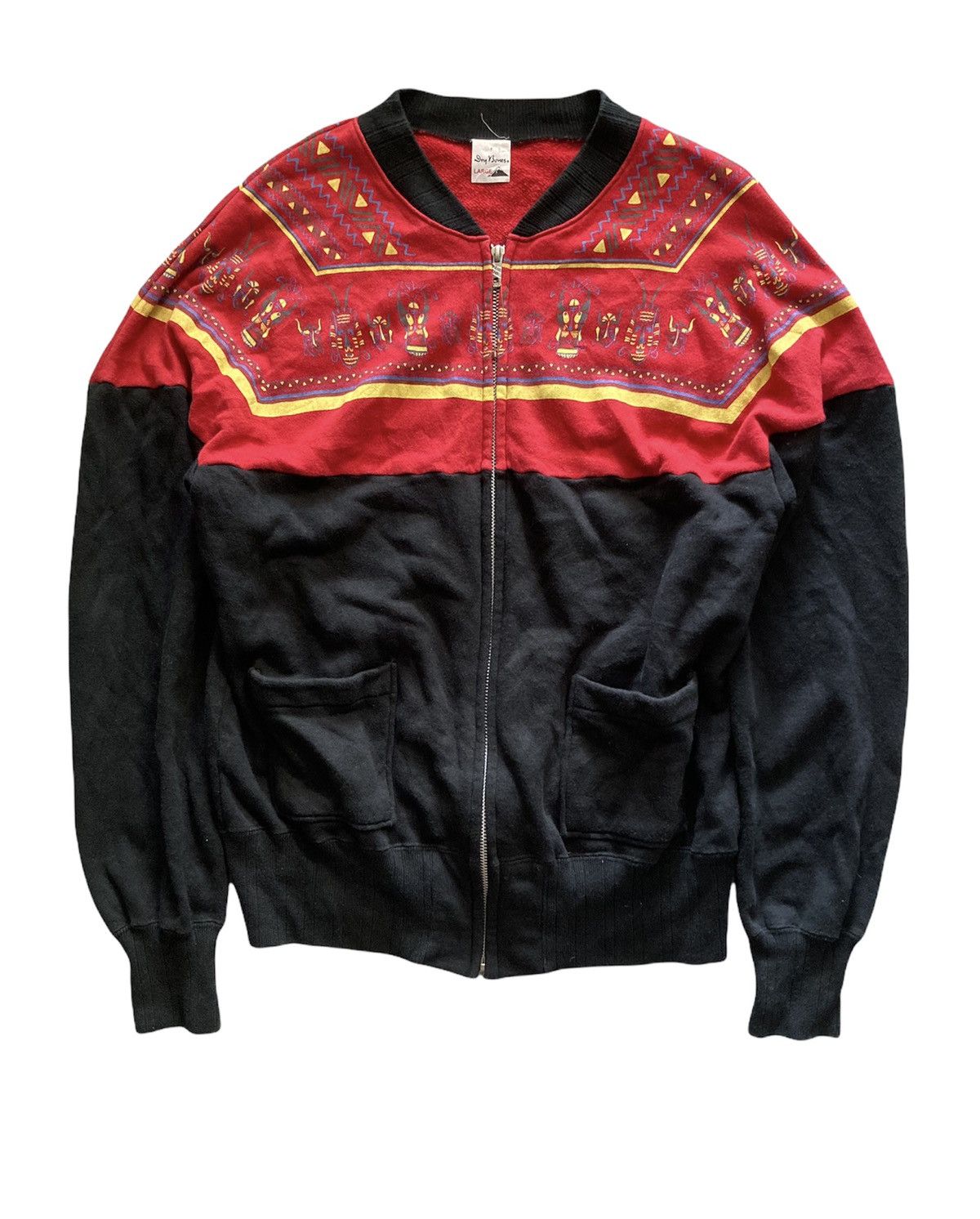 Dry bones aztec native motives zip up sweater